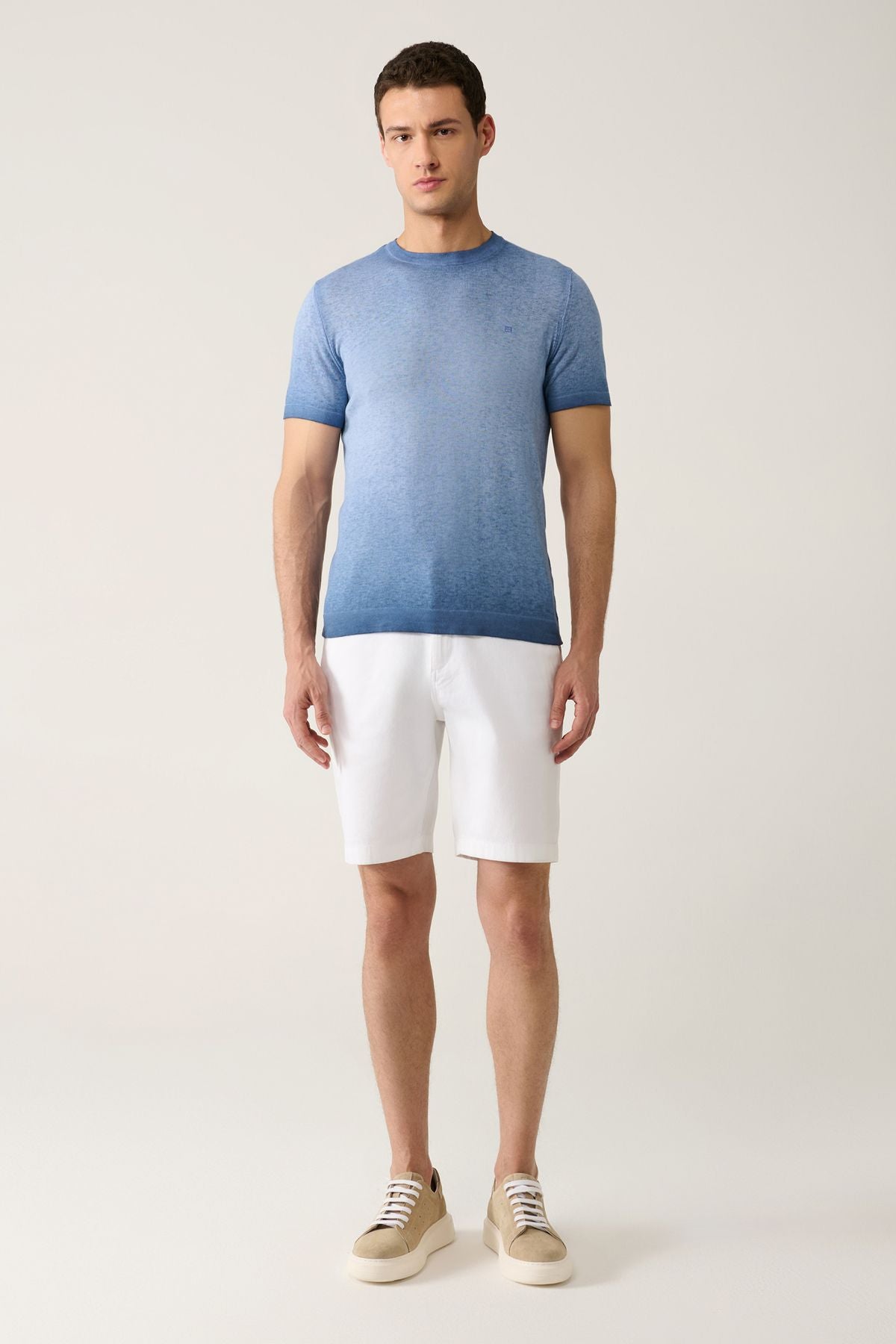 Men's Indigo Bicycle Yaka Paint Effective knitwear T-shirt A41y5115