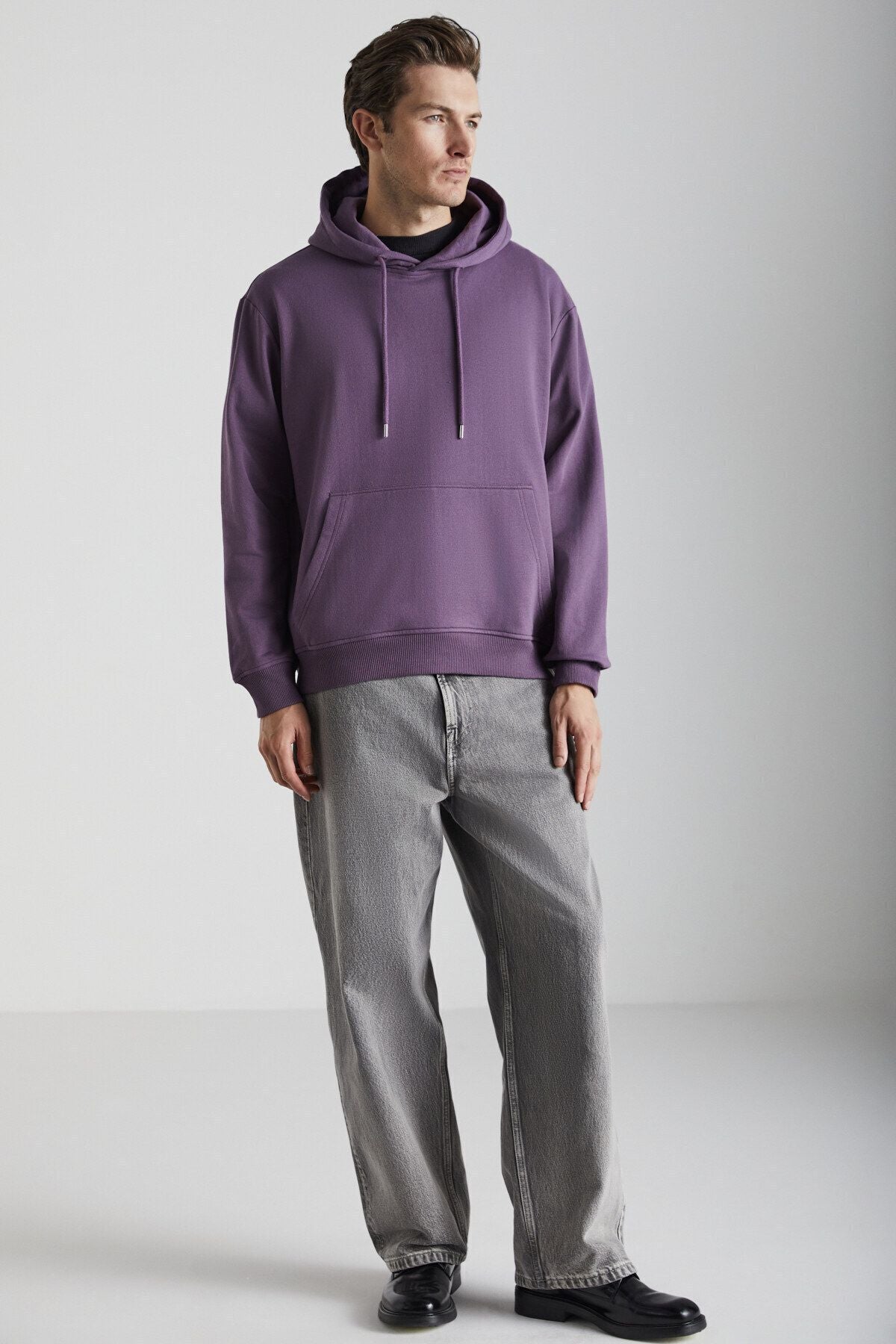 Yokohama Men's Içi Polar with soft regular kangaroo pocket with hooded purple sweatshirt