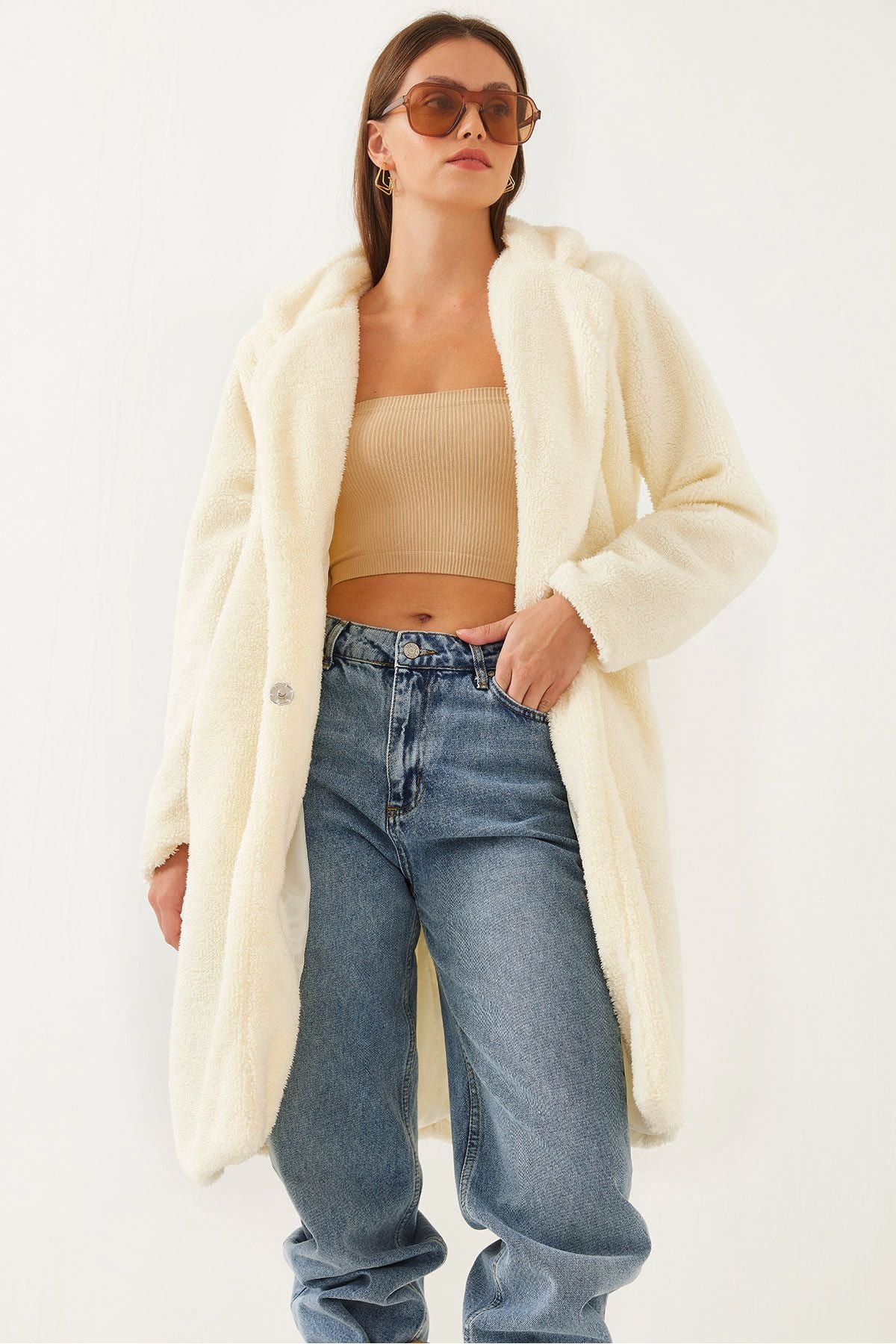 Female lined pocket Plush Coat 2427 60351029