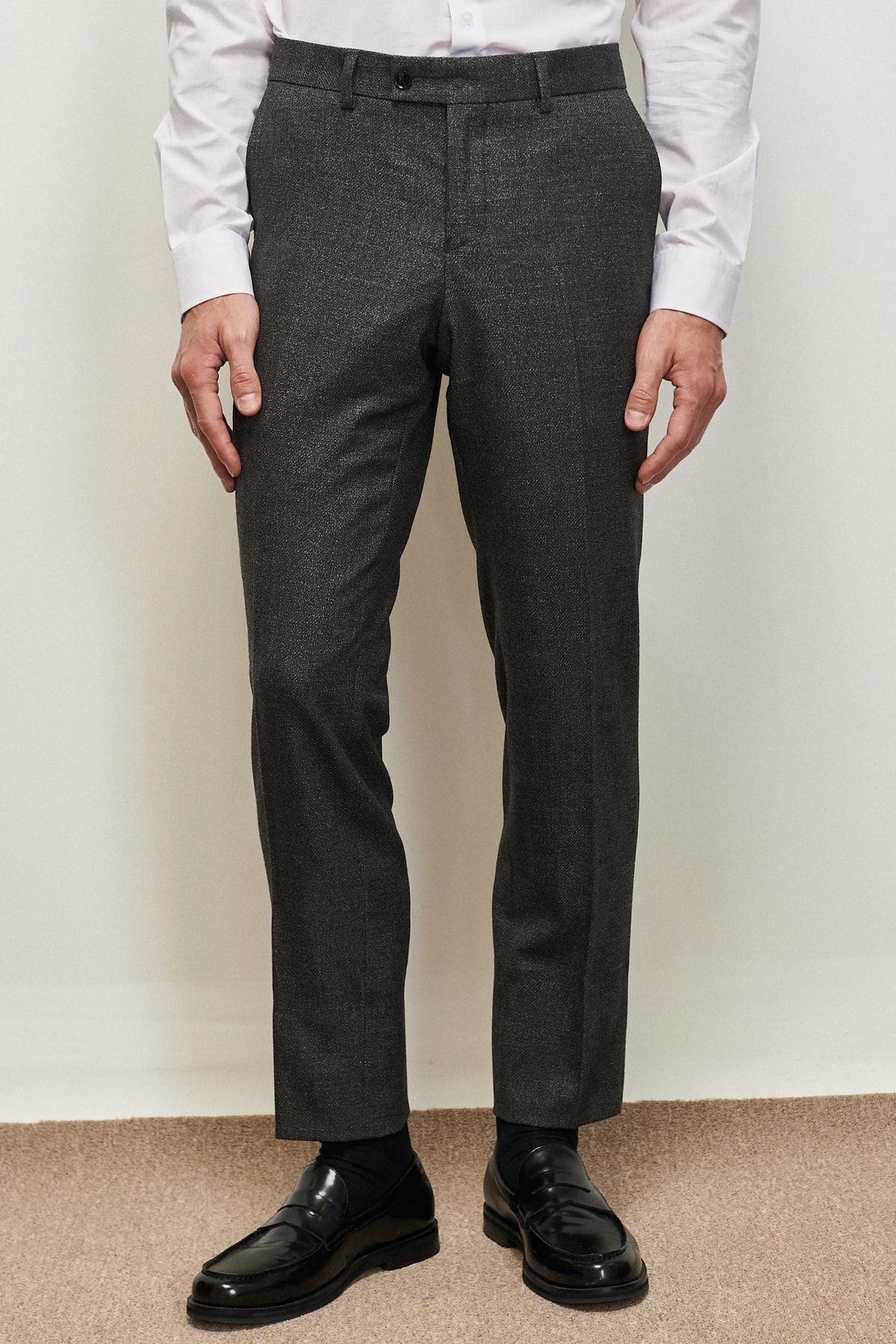 Men's anthracite slim fit narrow cut swallow collar patterned suit suits