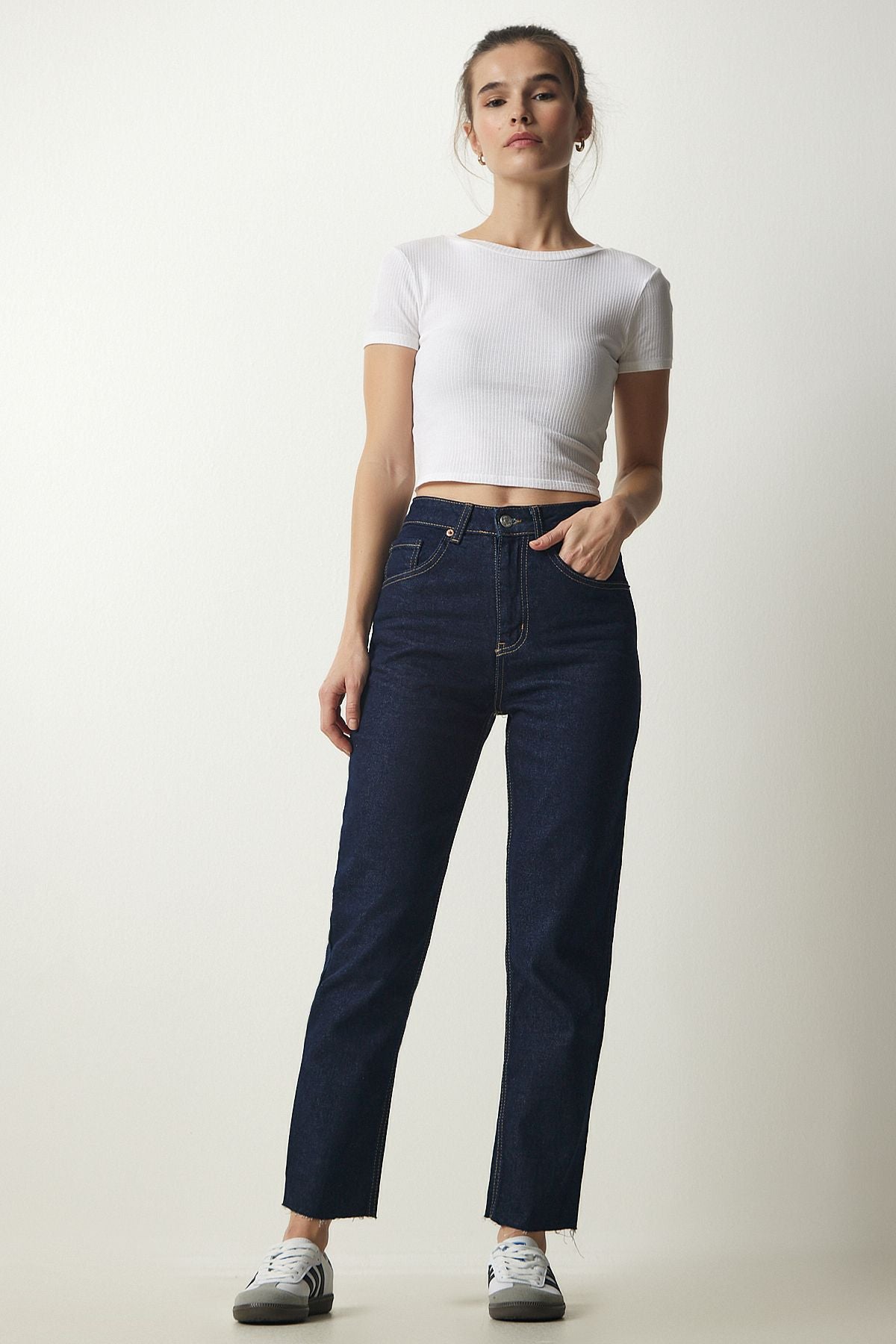 Woman Navy blue high waist denim pants CB00015