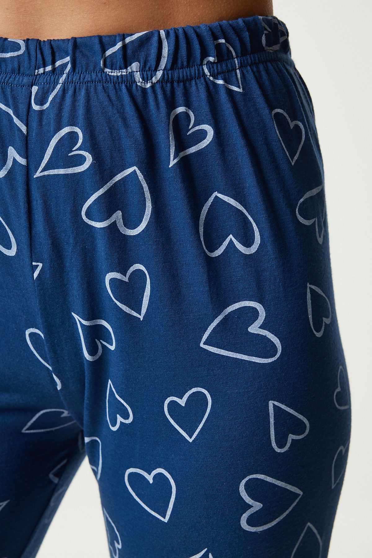 Female navy blue patterned viscose pants T-shirt pajama set EC00046