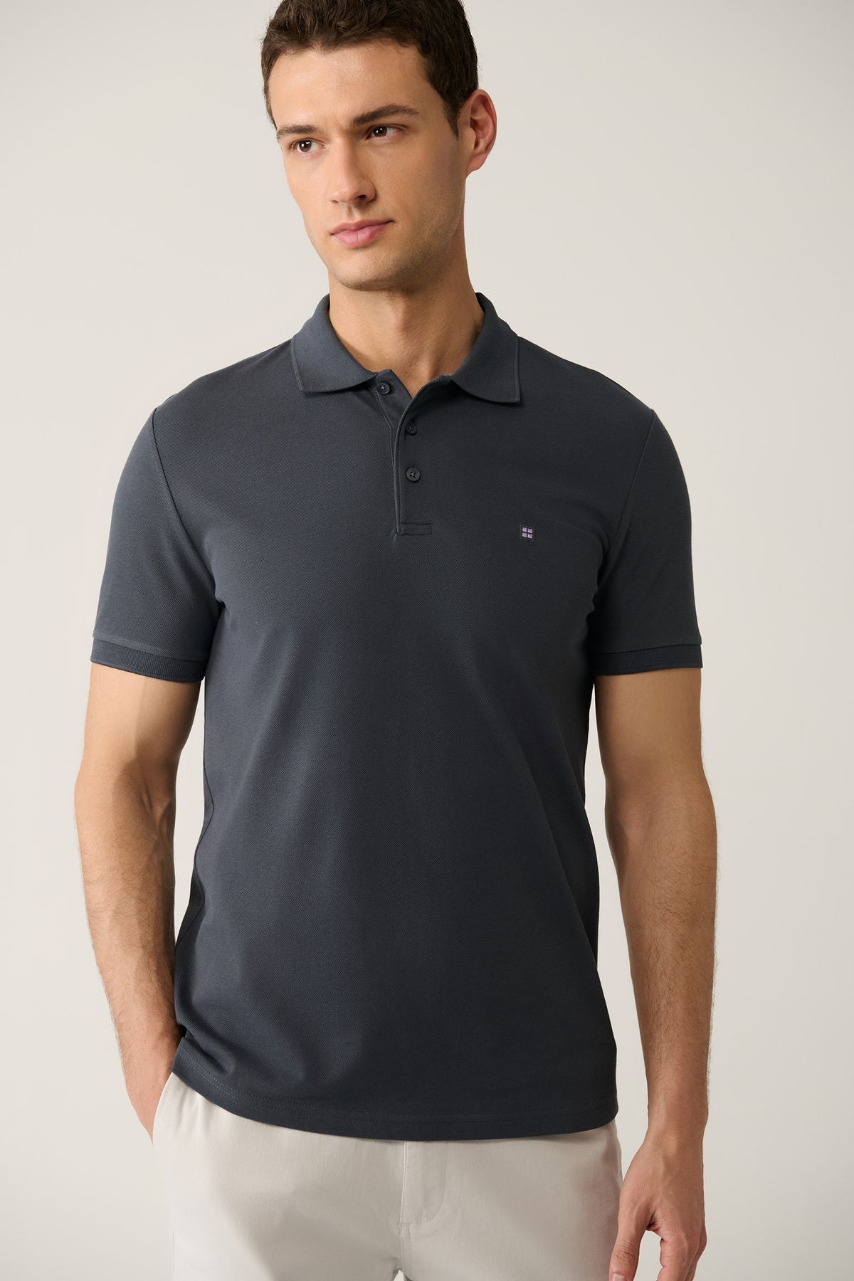 Men's anthracite 100 %cotton cool, Polo Yaka T-shirt E001004