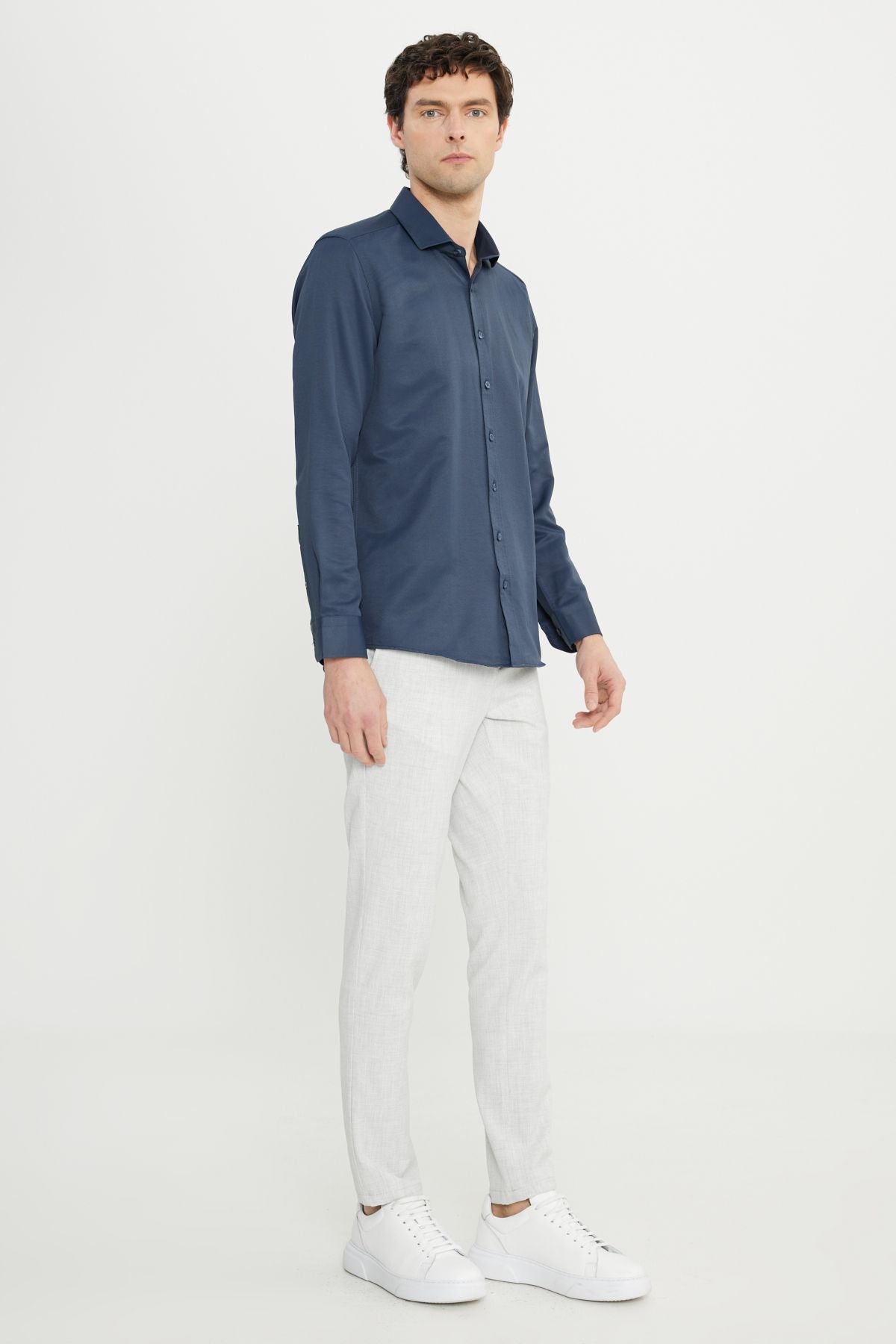 Men's navy blue easy to ironing slim fit narrow cut italy