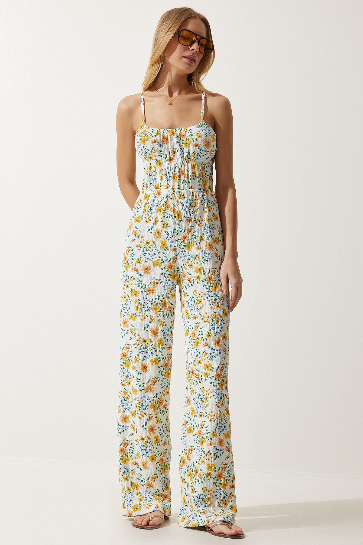 Female ecru yellow window detailed patterned knitted tulum ub00245