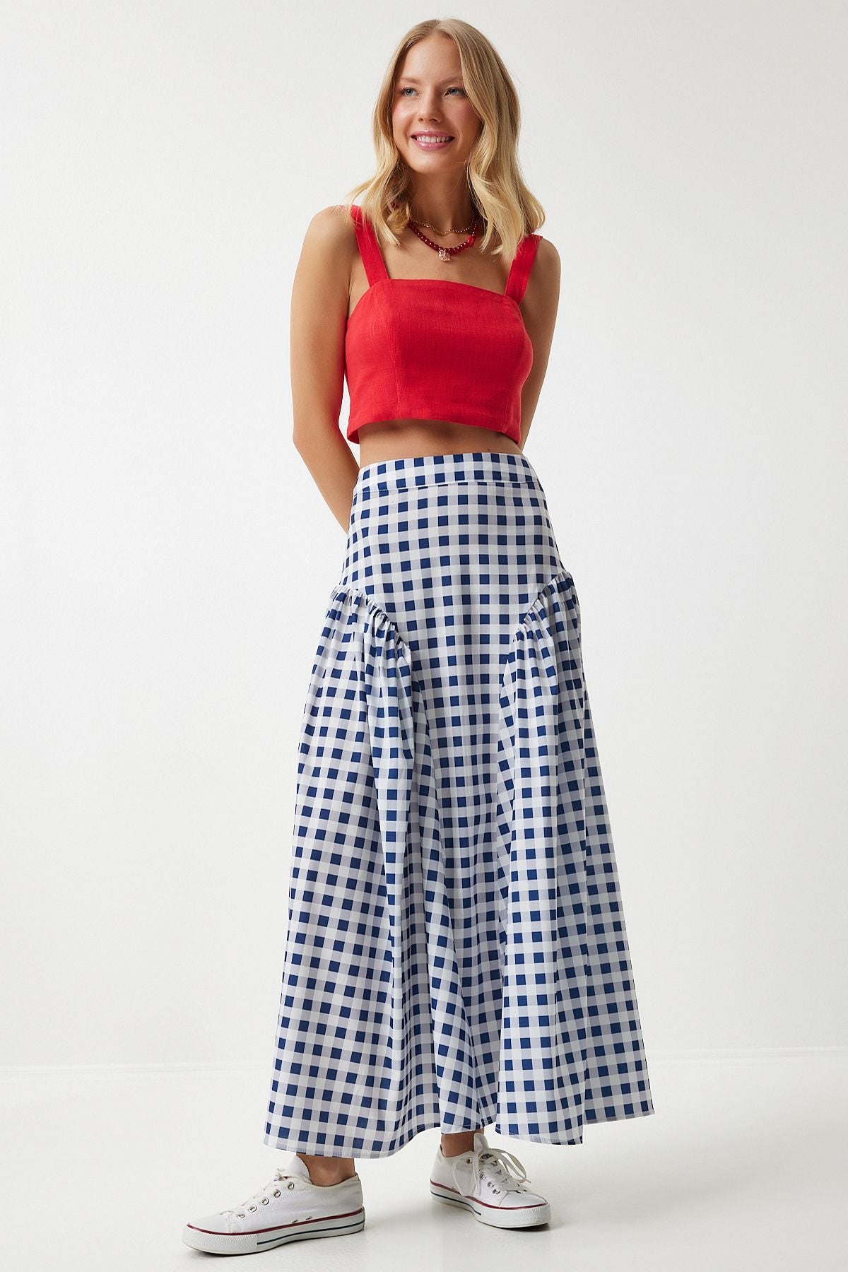 Women's Blue Pötikare Volan Summer Poplin Skirt UL00024