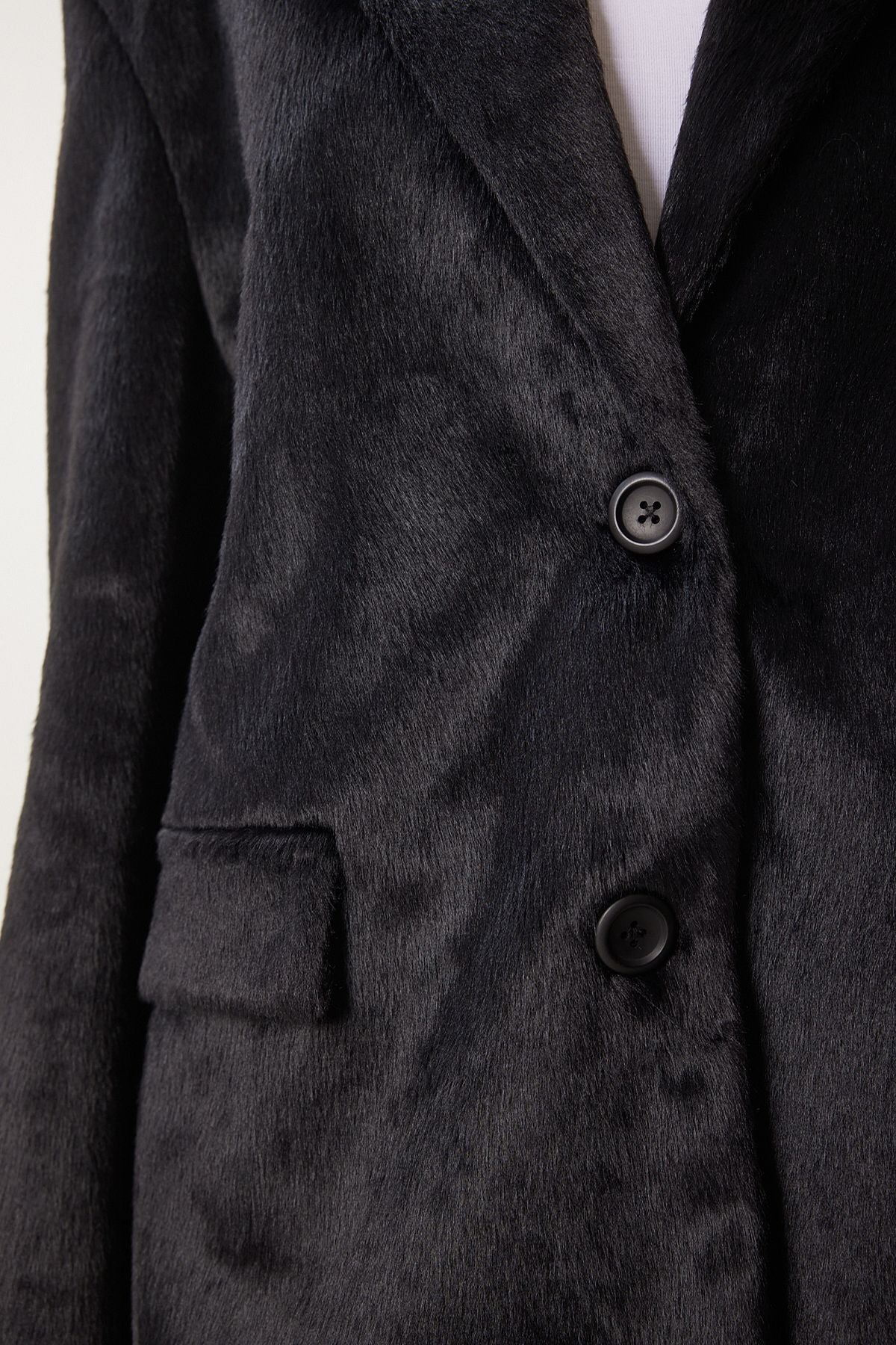 Female Black Cruve Yaka Artificial Fur Jacket FN03435