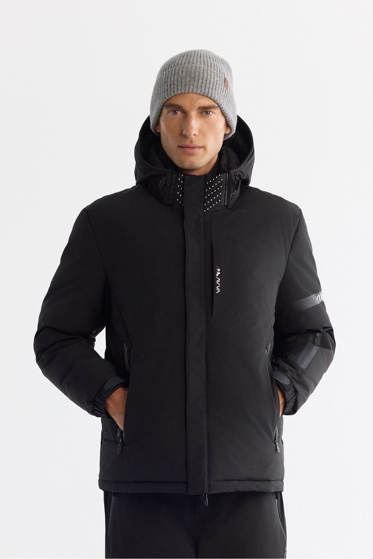 Men's black hooded water repulsion windproof -20 degrees resistant swelling ski coat A42y6159