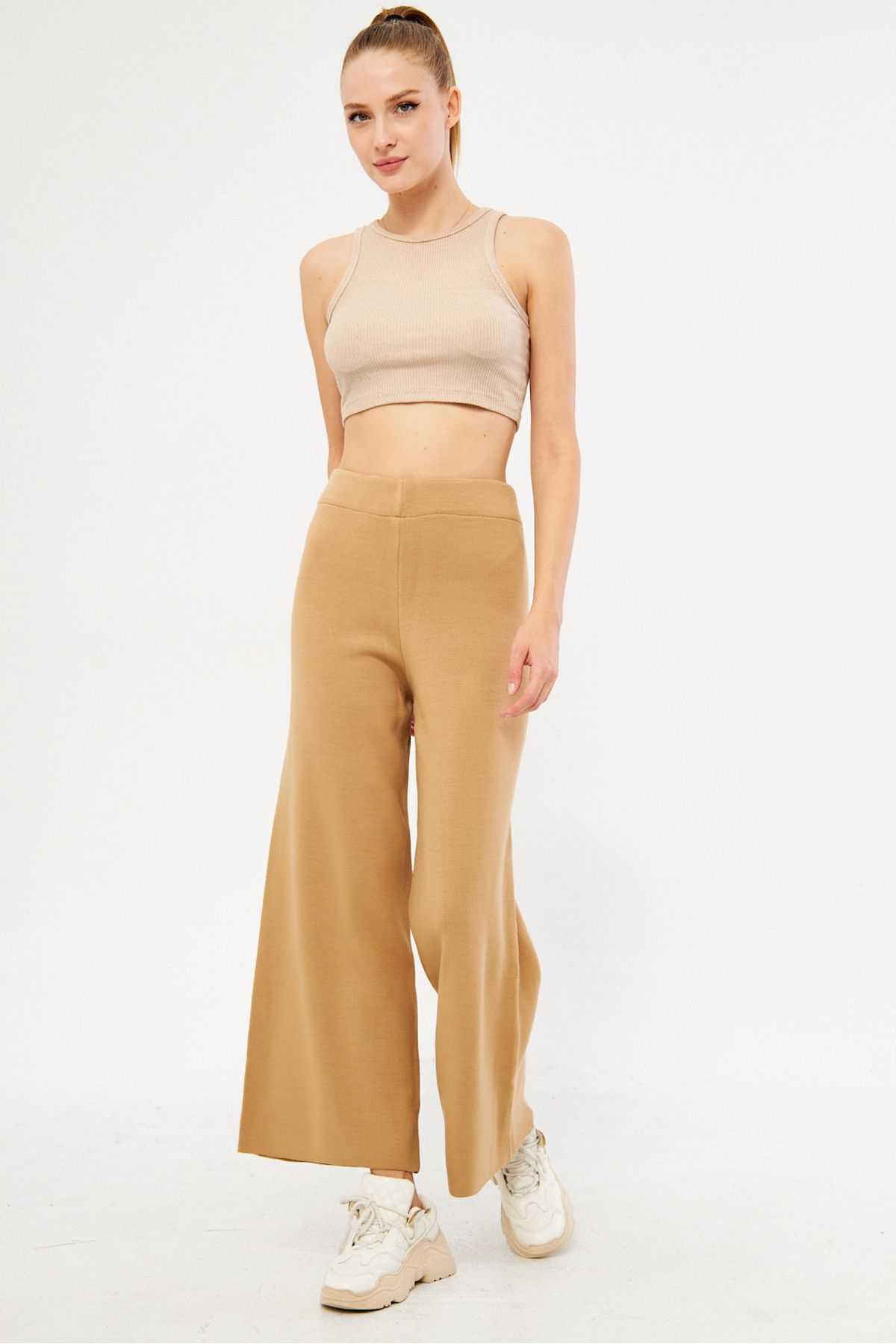 Female mink waist triko palazzo pants arm-25k069003