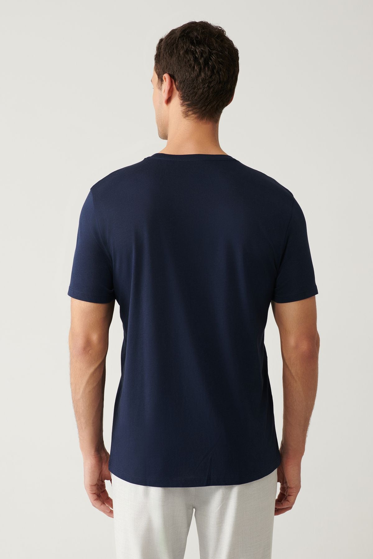 Men's Navy Blue Ultrasoft Bicycle Collar Flat Modal T-Shirt B001171