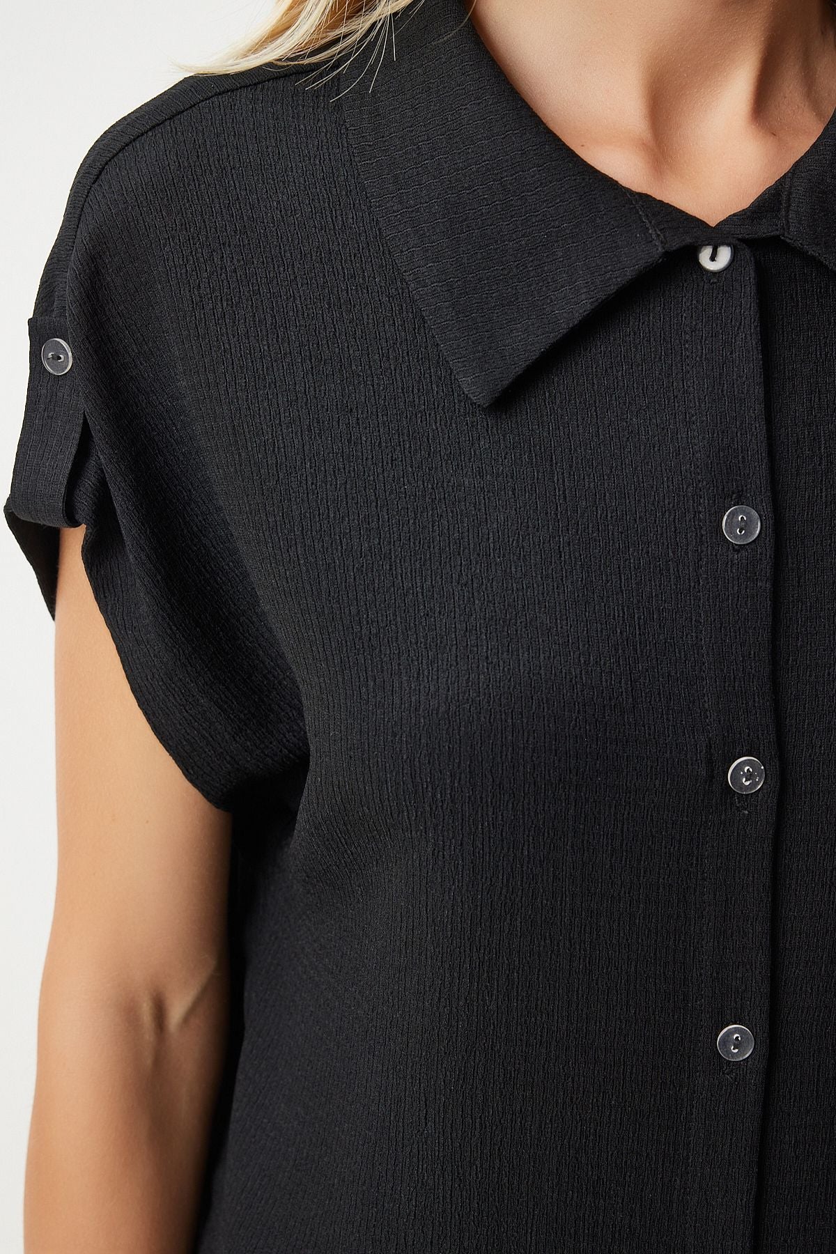 Female Black Pocket Casual Knitting Shirt DD01325