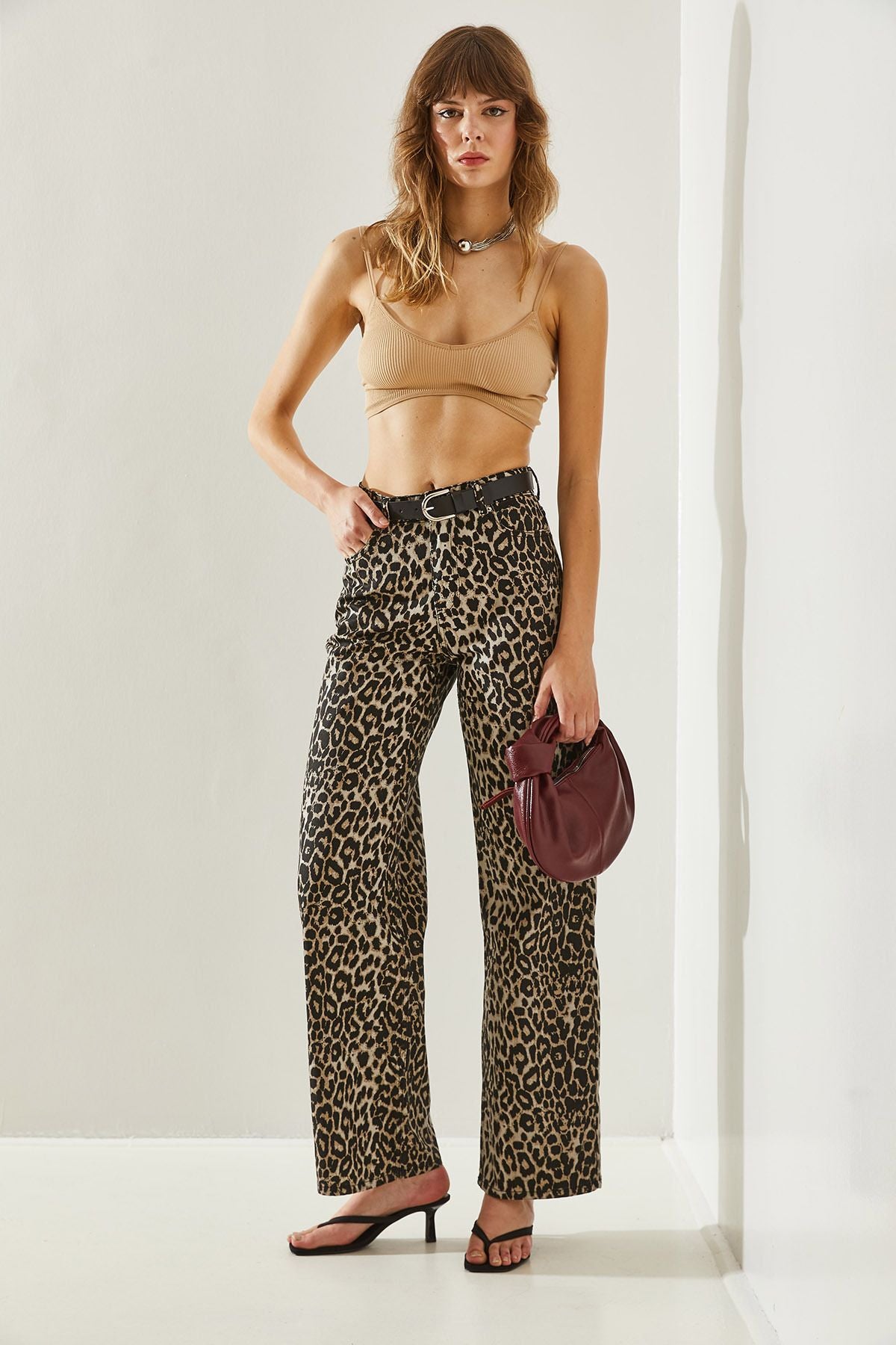 Women Leopard Patterned Palazzo Jean Pants 60251140