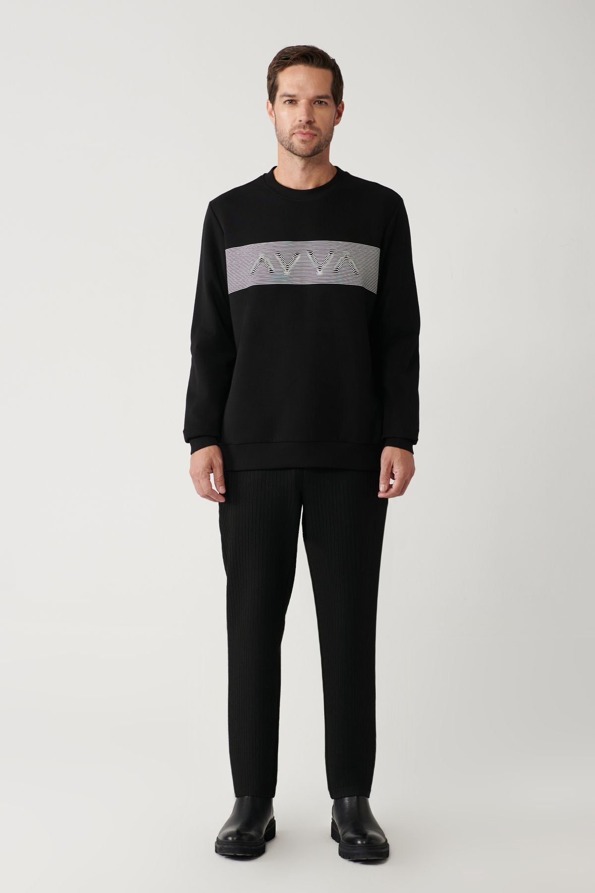 Men's black bike collar interlok fabric printed sweatshirt a32y1311