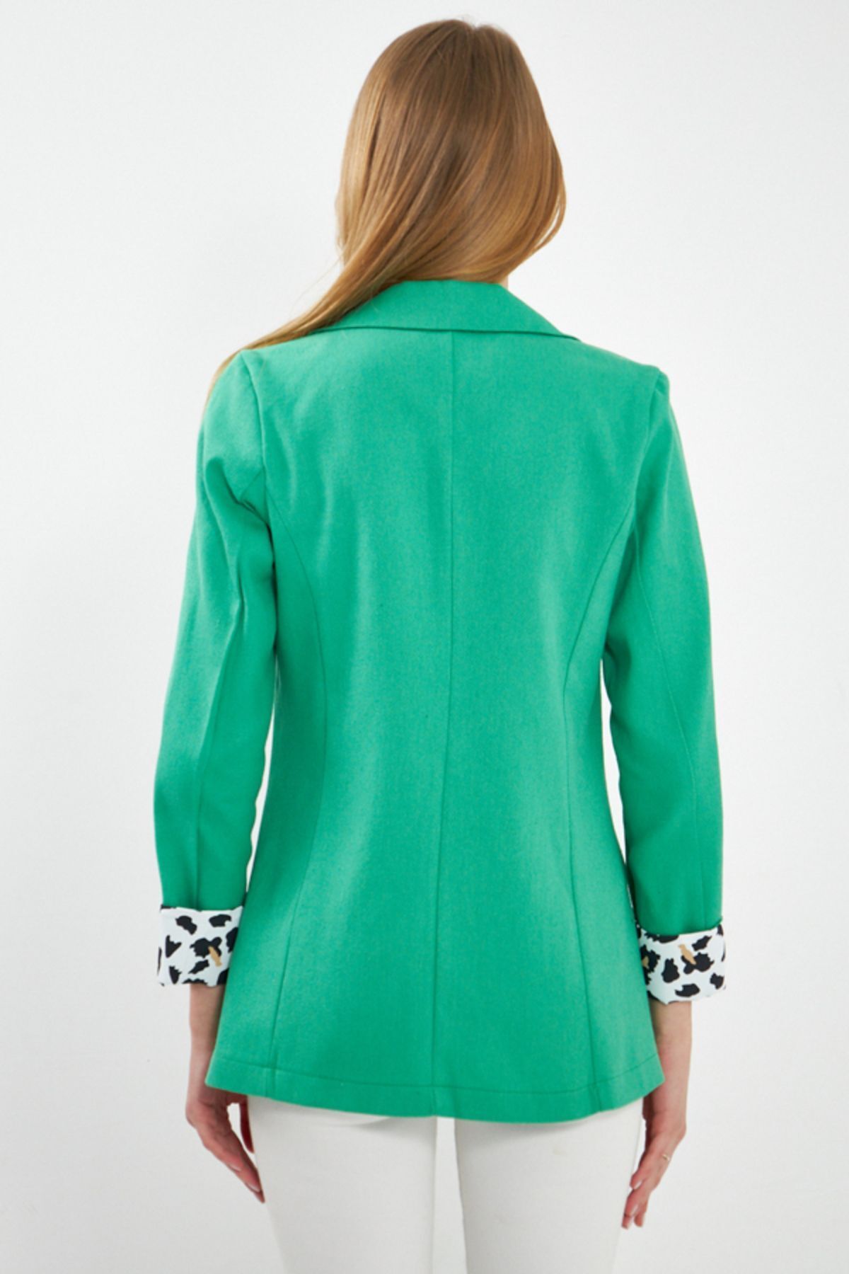 Female Green DEKAEKSİ Jacket Jacket Pocket Cover Arm-leopard Arm-24Y001039