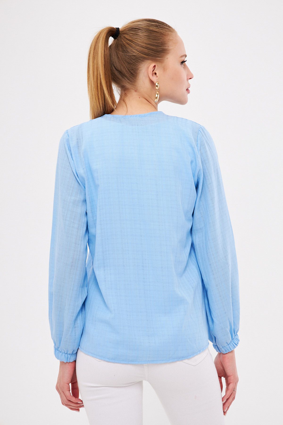 WOMEN BABY BLUE BLANT BUILDING BUILDING SHIRT ARM-24K001002