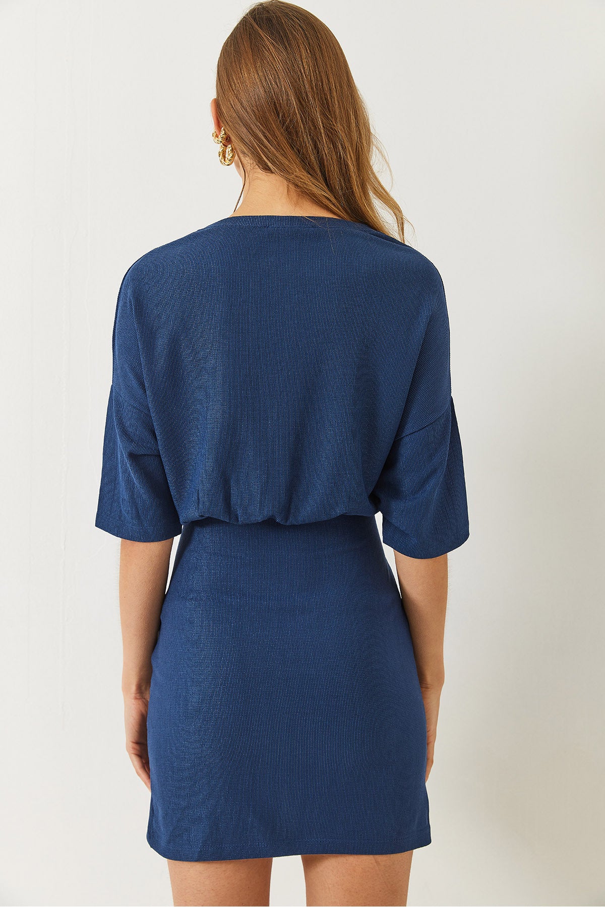 Women's Basic Dress with Elastic Waist, Bat Sleeves, Double Breasted Skirt 60261474