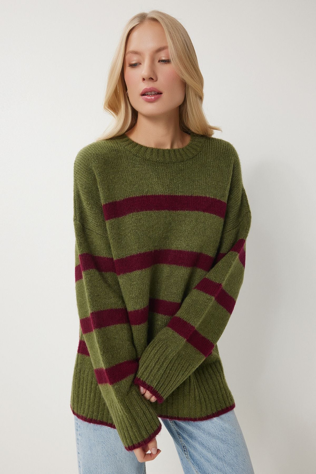 Female Green Bordeaux Bike Neckline Triko Sweater PF00107
