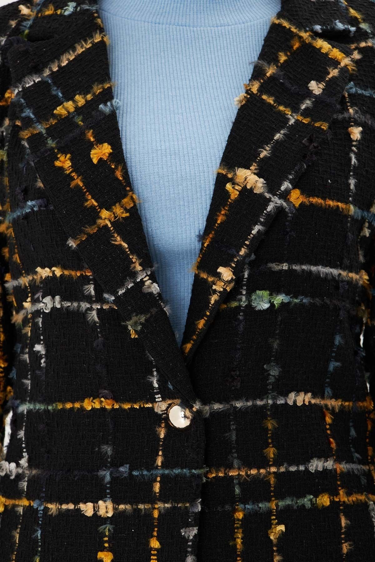 Female mustard tüvit fabric single button jacket ARM-25K001042