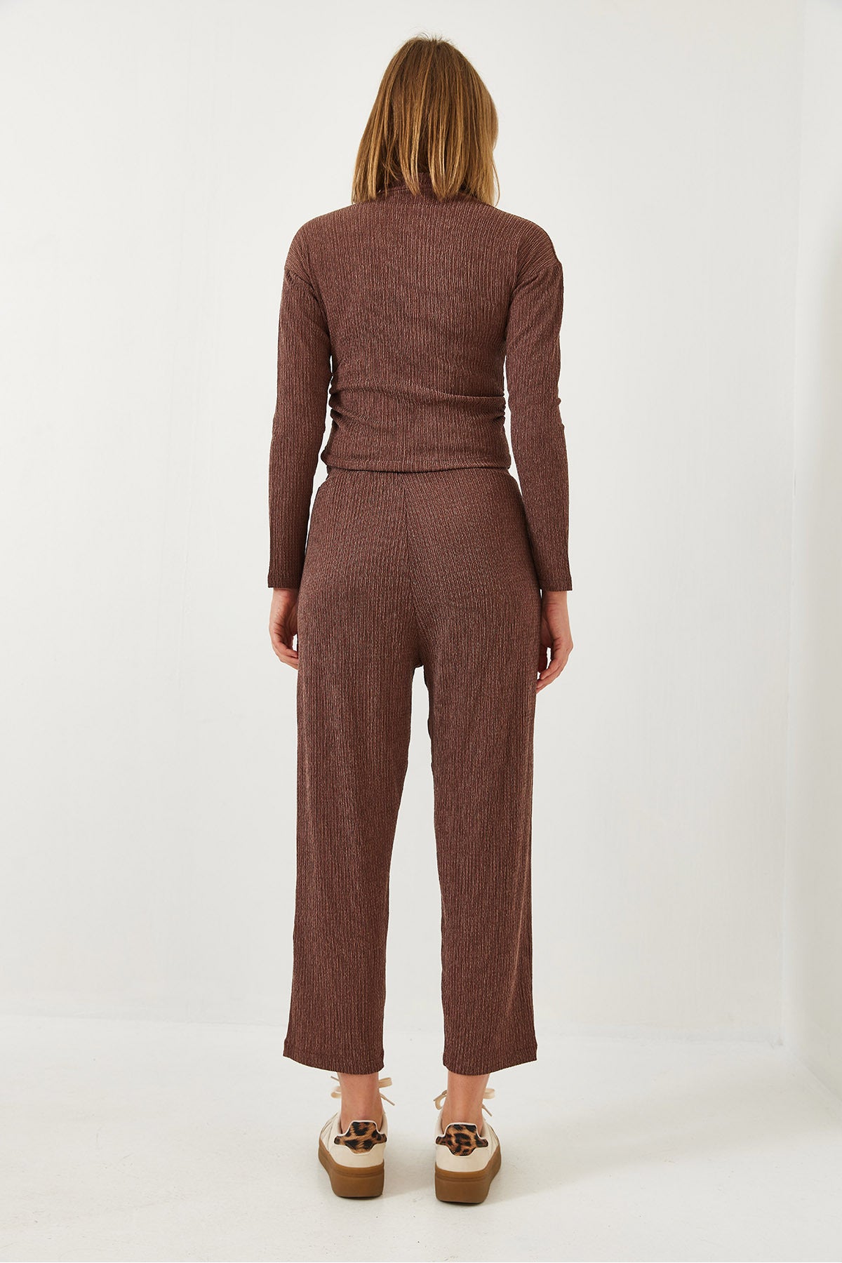 Women's Crop Blouse and Bottom-Top Set with Elastic Waist Trousers 60261363