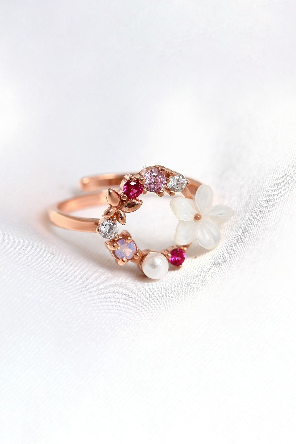 Orchid and Colorful Stone 14k Rose Gold Plated Woman Ring