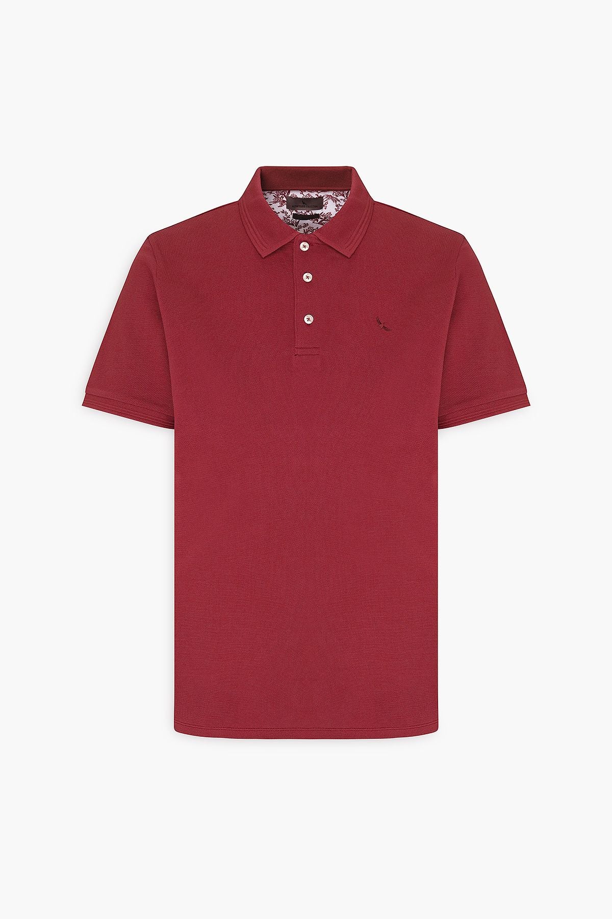 Men's Bordeaux Slim Fit Night Cut Polo Yaka 100 %Cotton Short Sleeve T -shirt