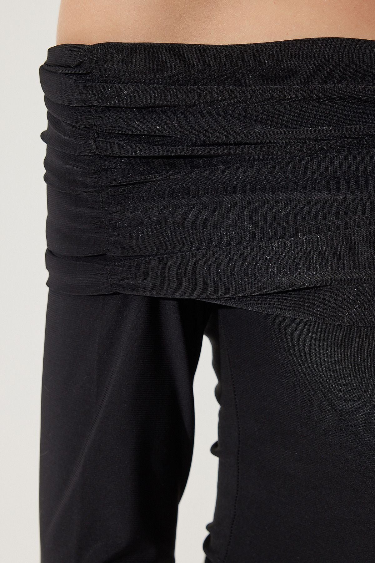 Female black shoulders open shirring detailed blouse FF00161