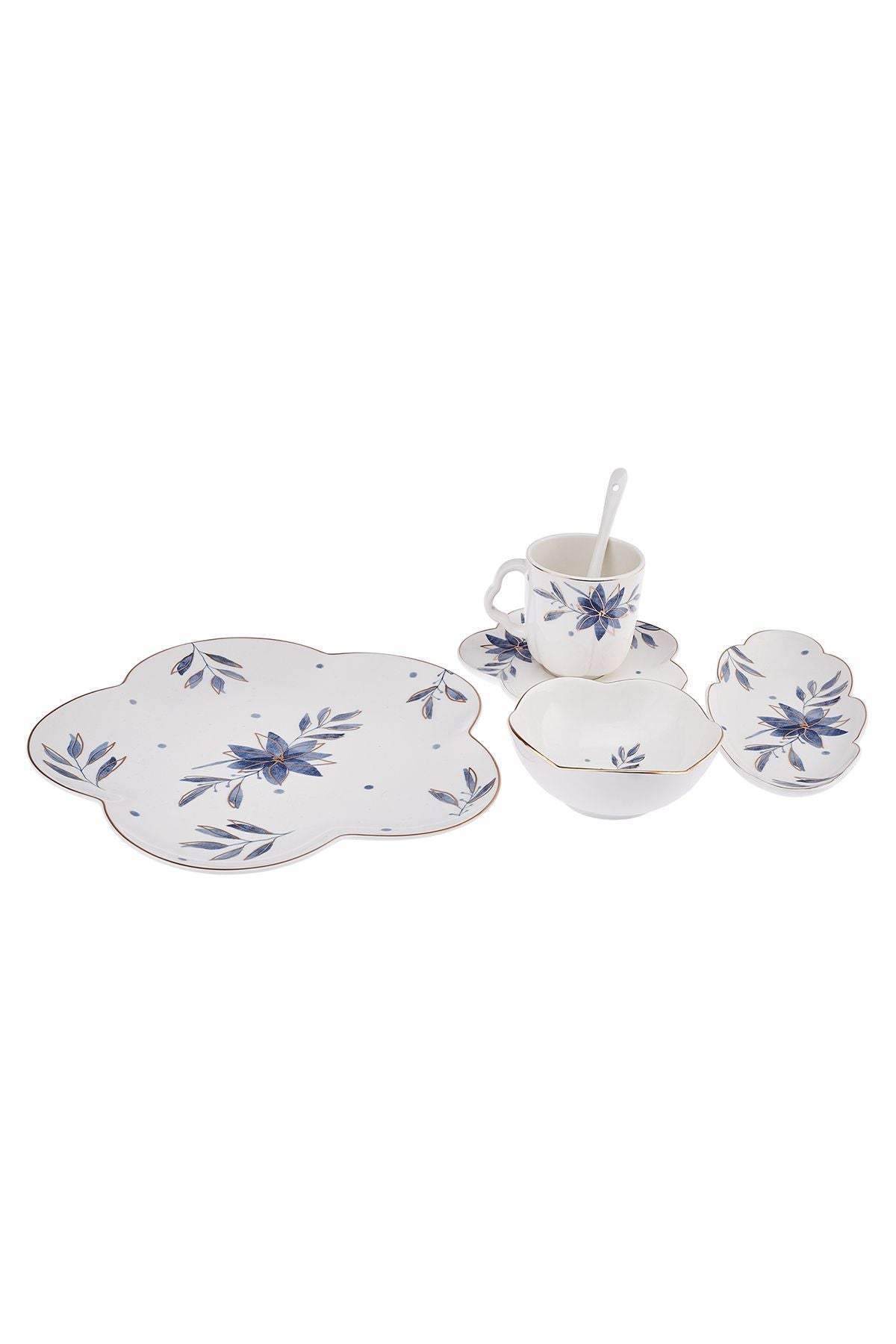 Intense Blue Porcelain 32 Piece 6 Person Breakfast / Service Set