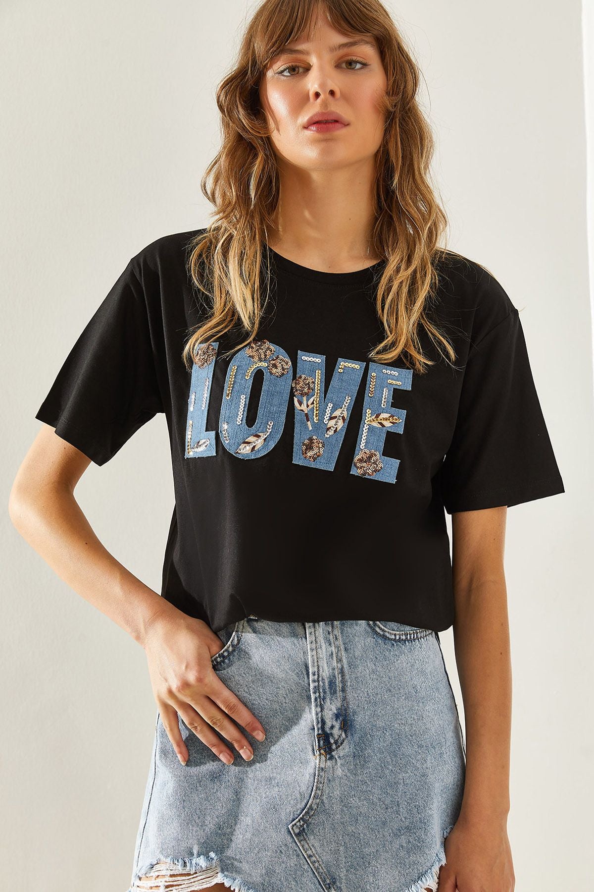 Woman Love Written Processing Detailed Combed T-shirt 60251290