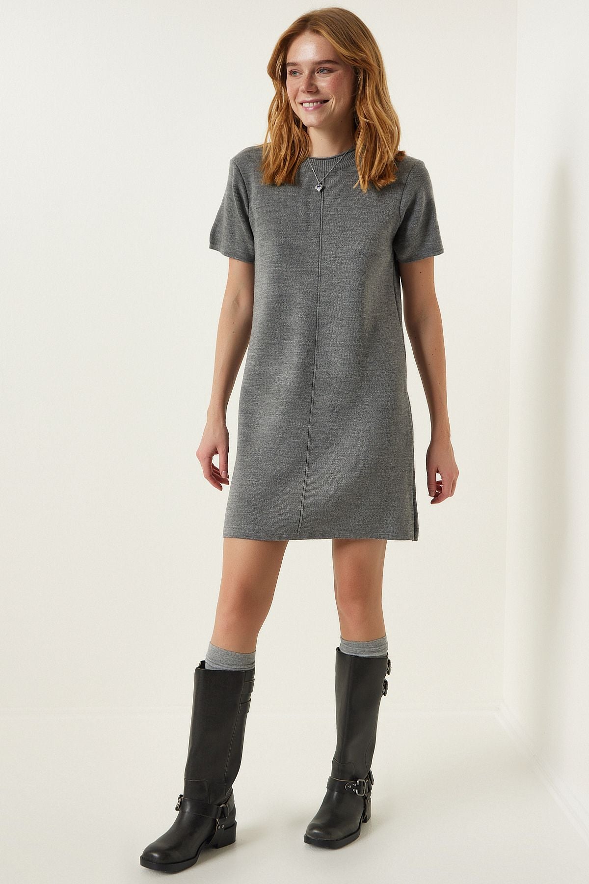 Woman Gray Soft textured Mini Tiko Dress DP00197