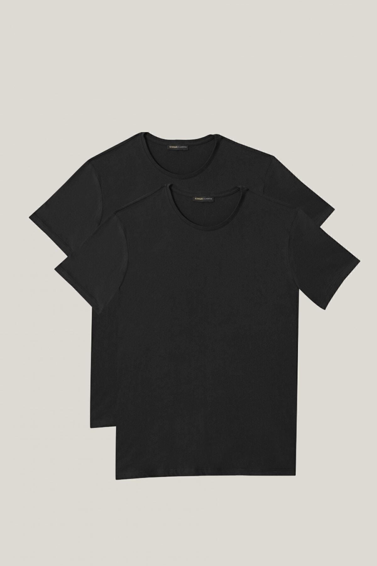 Men's black slim fit narrow cut bike collar 100 %cotton 2 T -shirt package