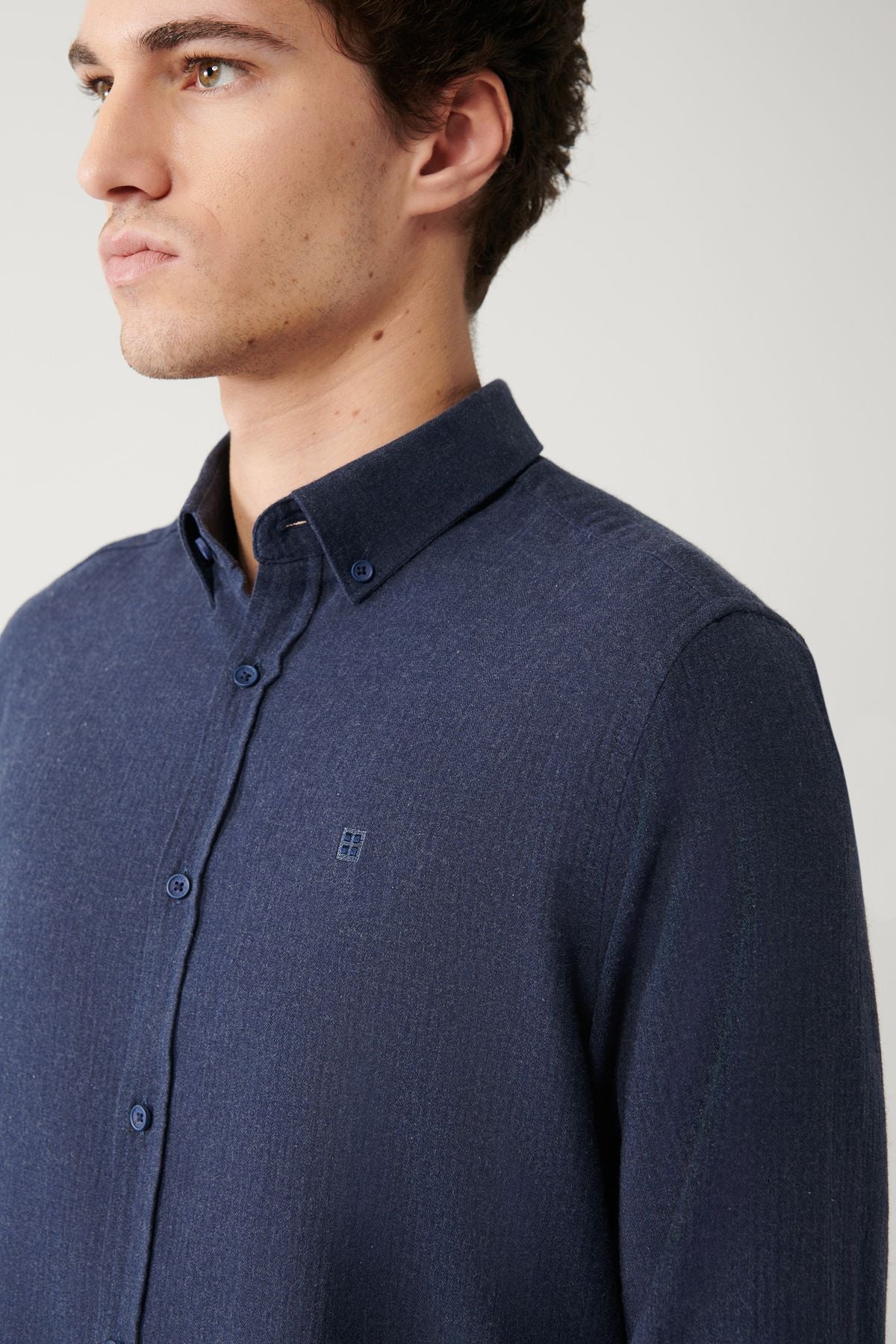 Men's Navy Blue button collar 100 %cotton shirt B002033