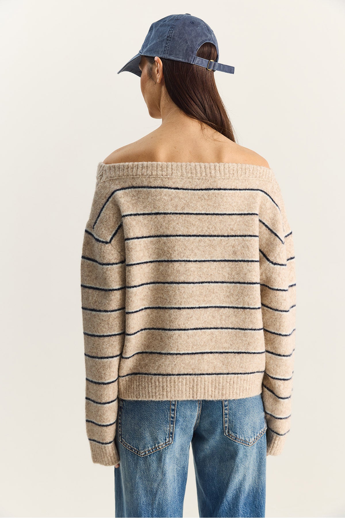 Women's Bardot Collar Striped Oversize Knitwear Sweater 2570 60283876