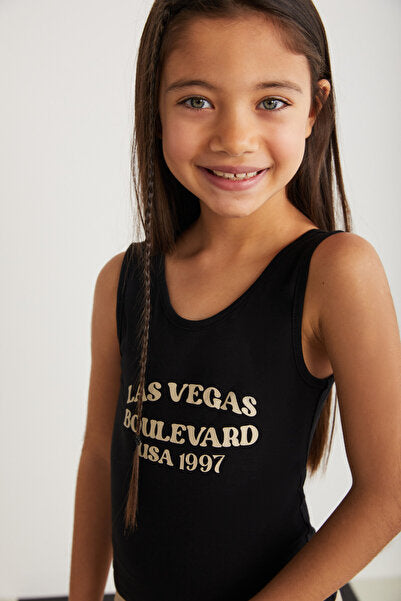 Hettygrm24030 O Neck Slim Fit Sleeveless Printed Black Set