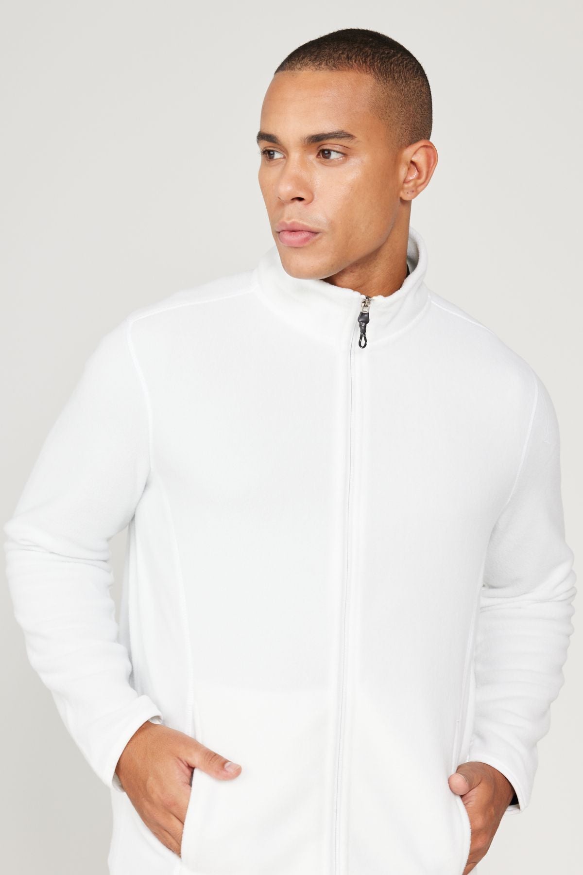 Men's White Anti-Pilling Flash Standard Fit Bato Yaka Sweatshirt Polar Jacket