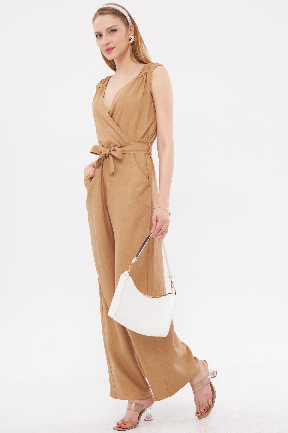 Woman Open Mink Cruve Collar Shoulder Shoulder Tire Detailed Red V Born Long Tulum ARM-24Y001049