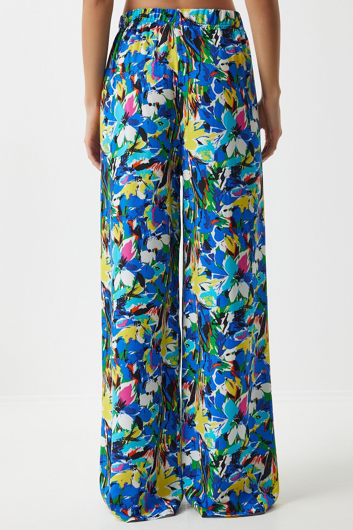 Woman Yellow Blue Blue Patterned Viscose Palazzo Pants EN00606