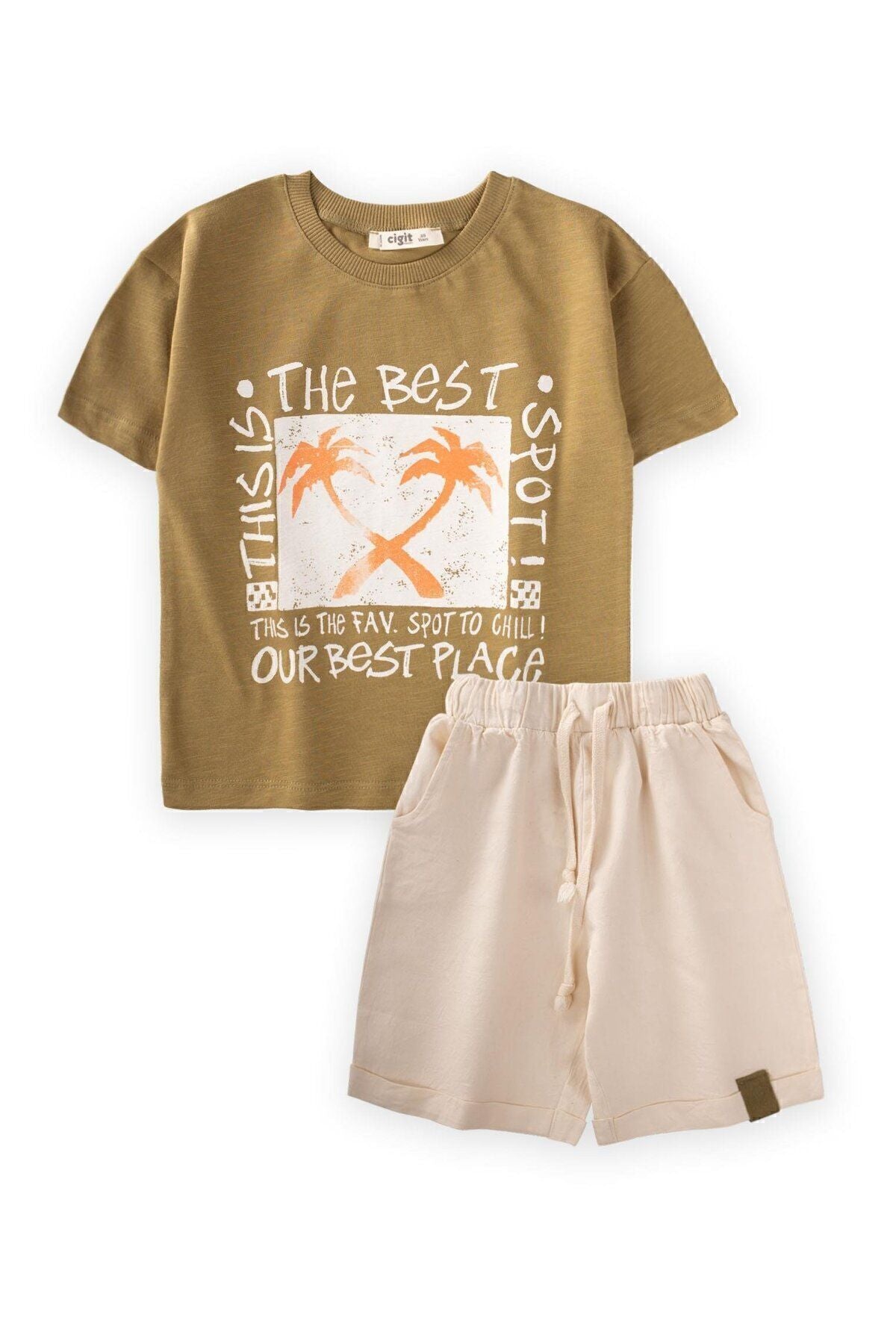 The Best Palm Printed Maple Team 2-10 Years Khaki Yeşil