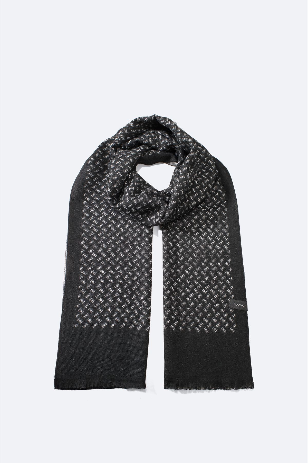 Men's black tassel patterned shawl a32y9400