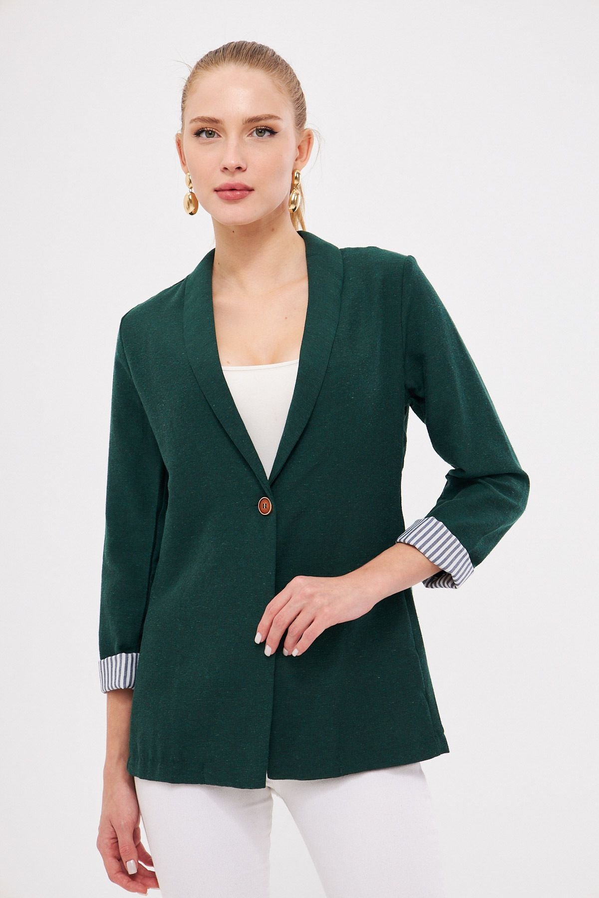 Female Emerald Sleeve Striped Single button Jacket ARM-22K001122