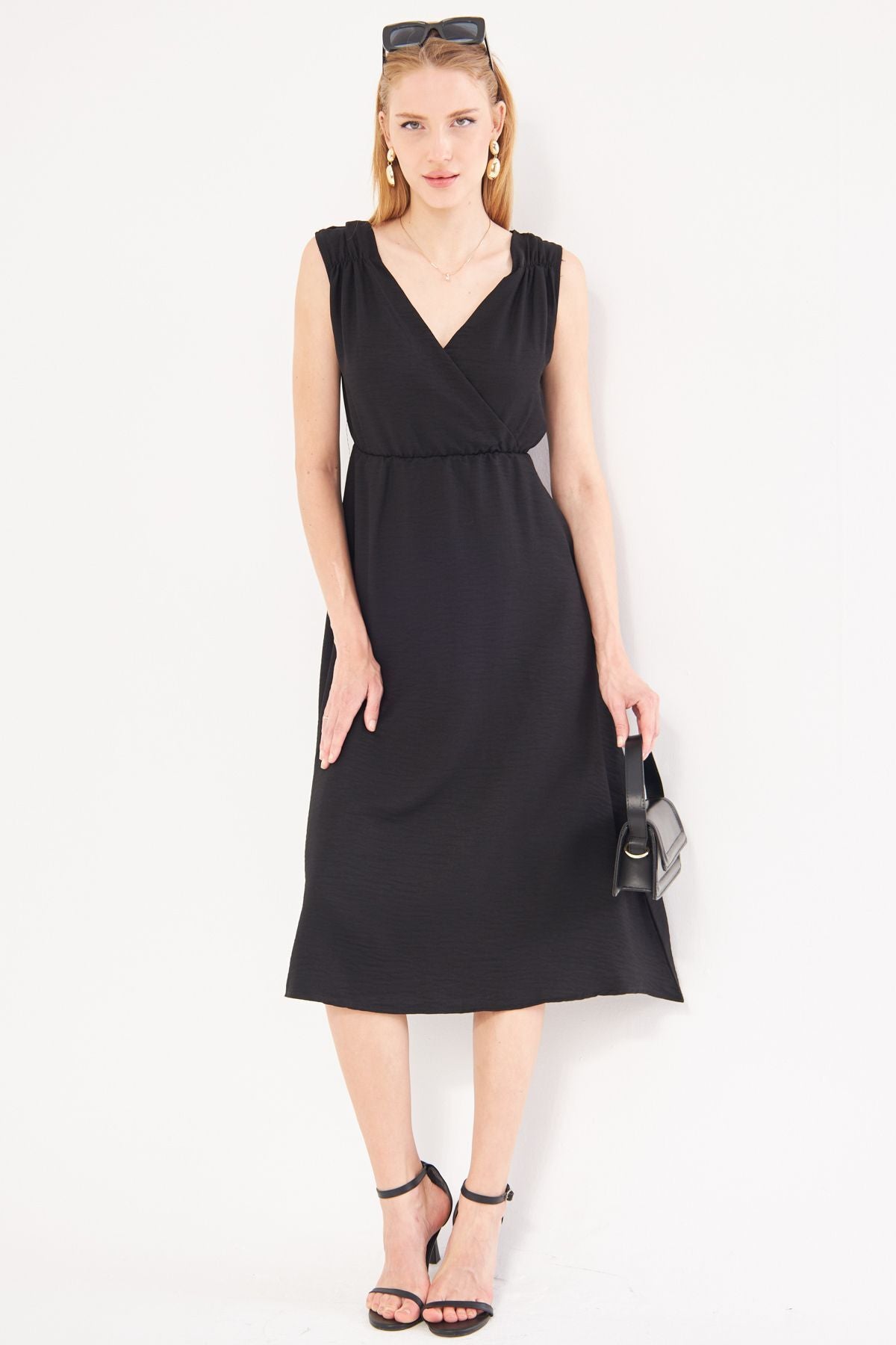 Female Black Waist and Shooter Cruve Cruve Midi Boy Dress ARM-24Y001072