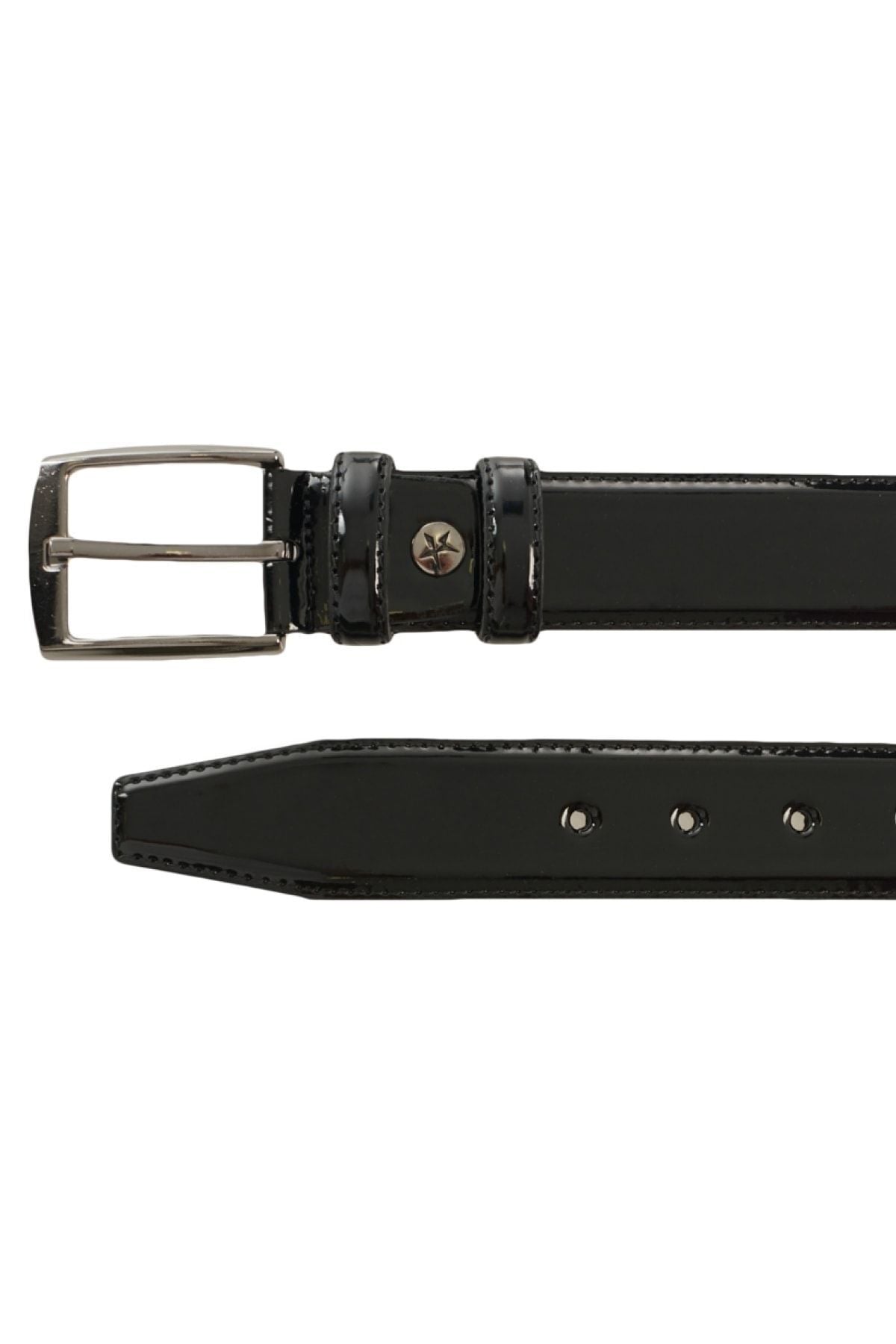 Men's black pattern -free patent leather belt