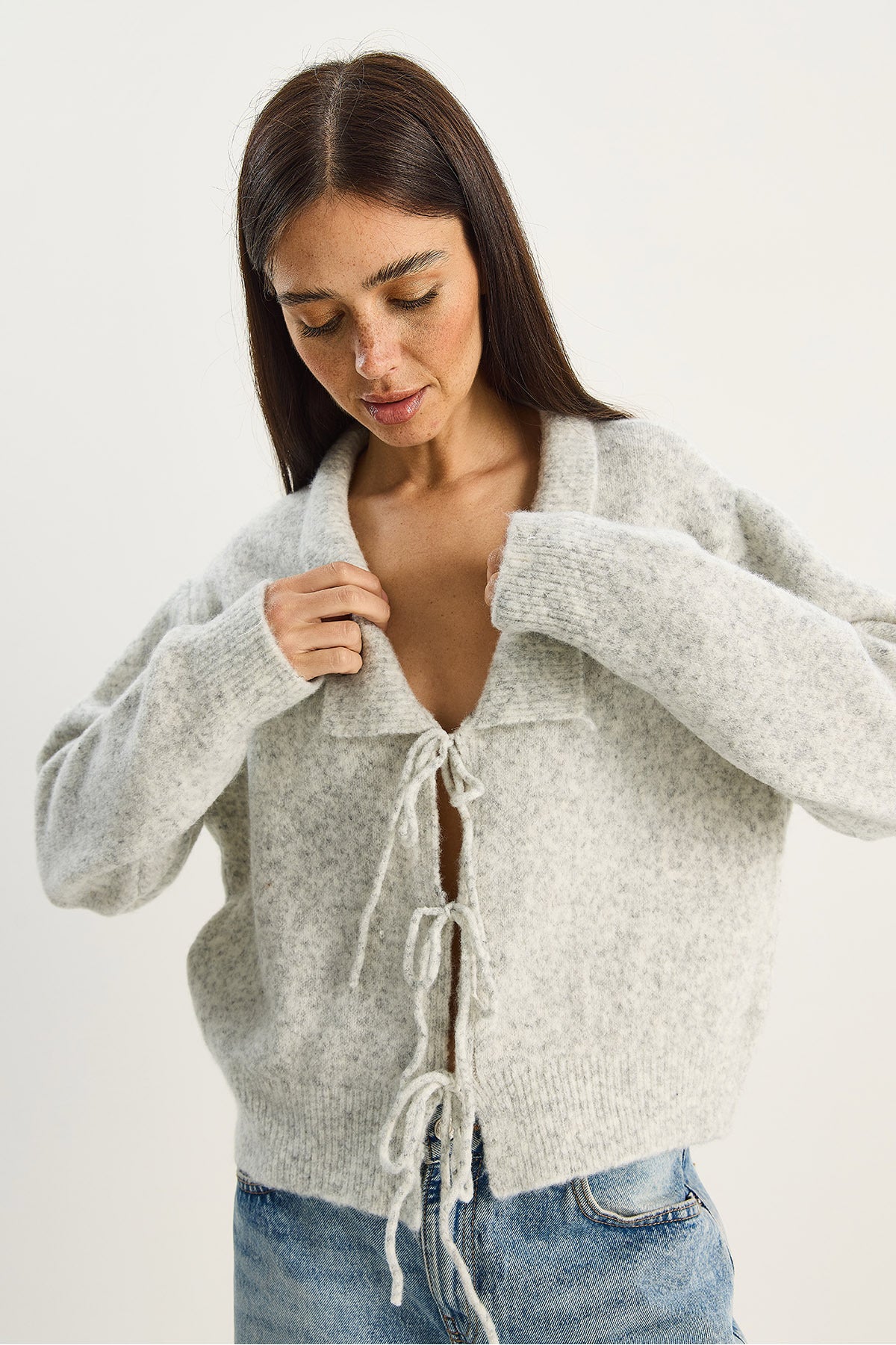 Women's Collared Tie Detailed Knitwear Cardigan 9061 60283751