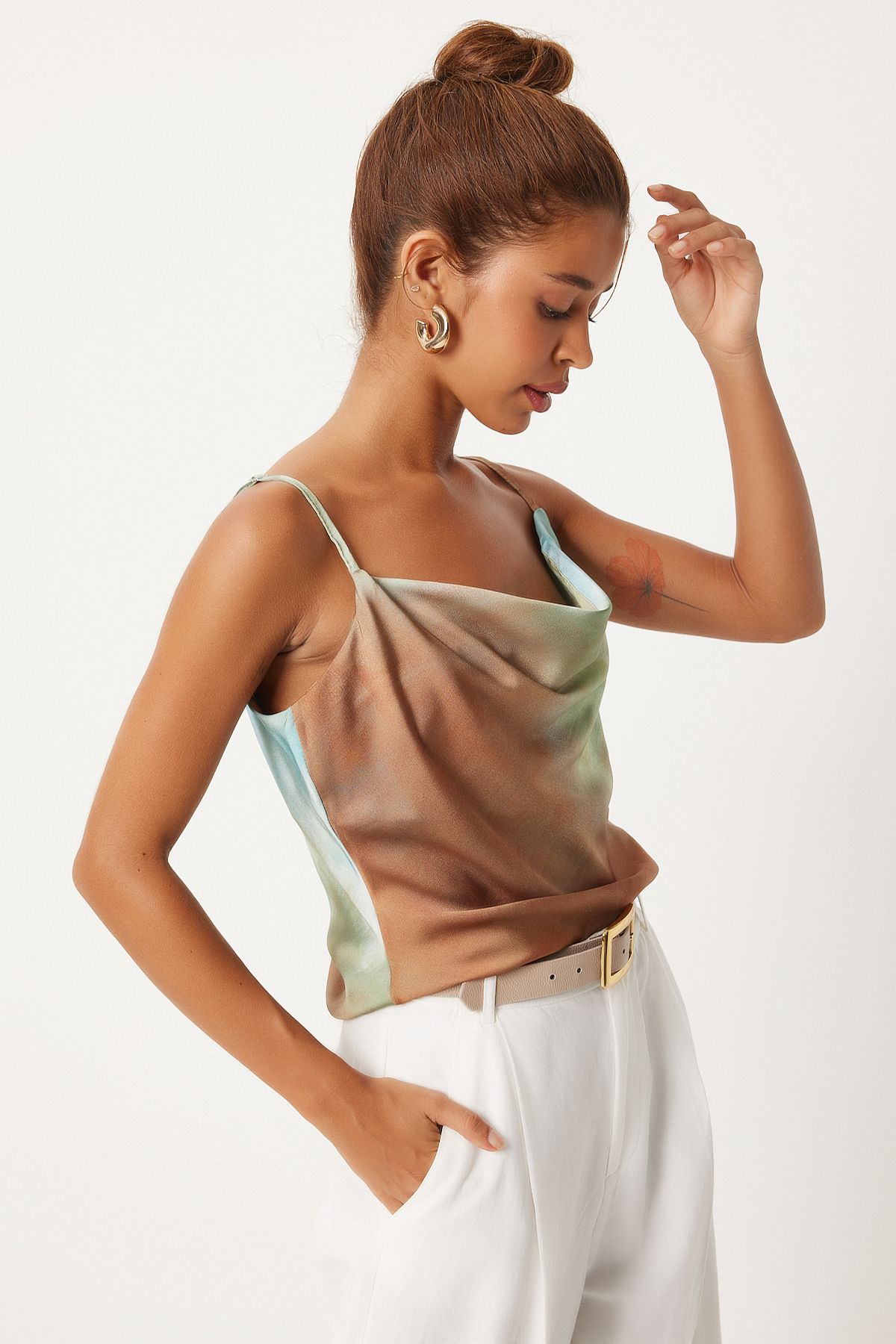 Female Brown Hanger Satin Blouse FN03241