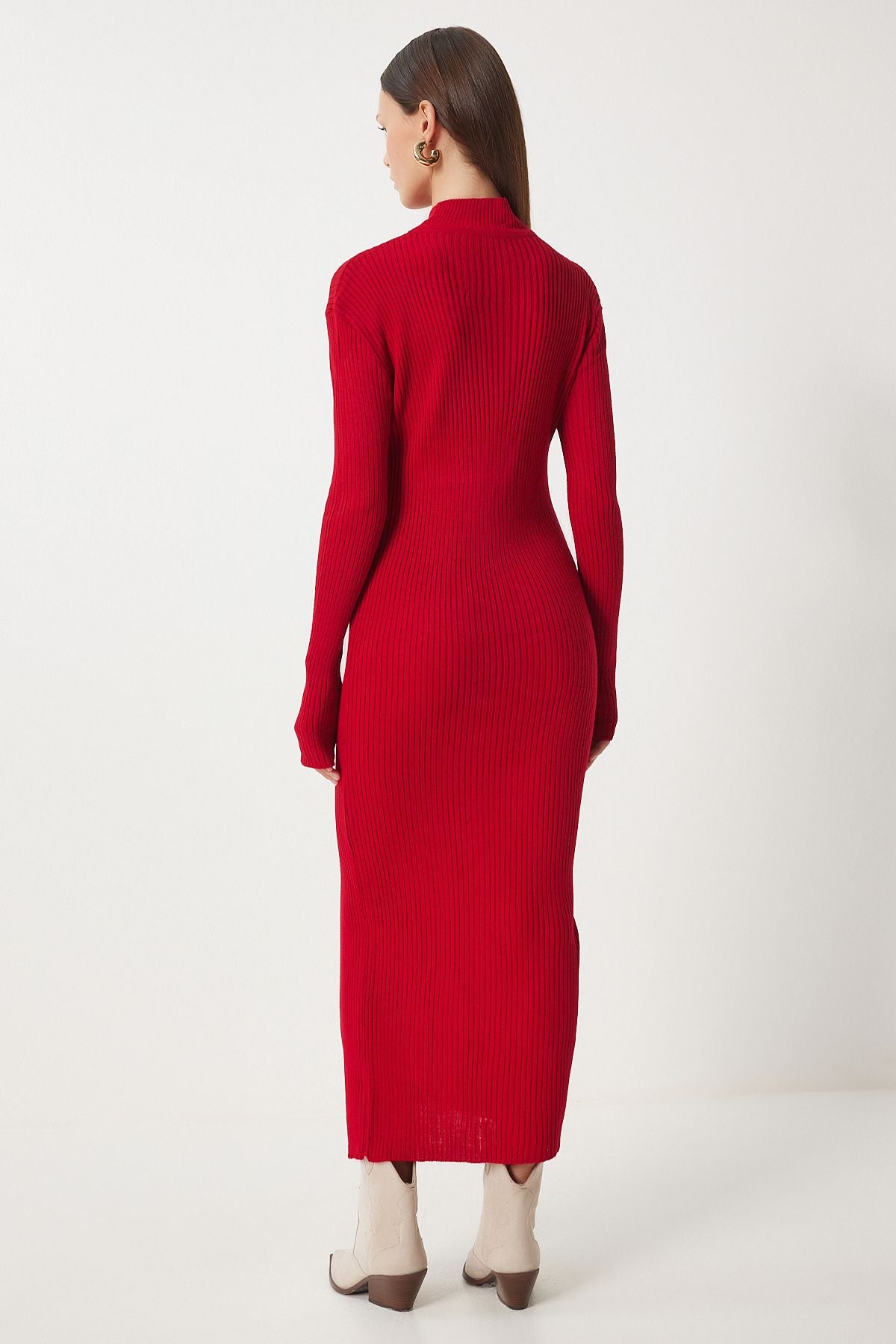 Woman Red Red Neck Slip Swallowing knitwear dress DD01338