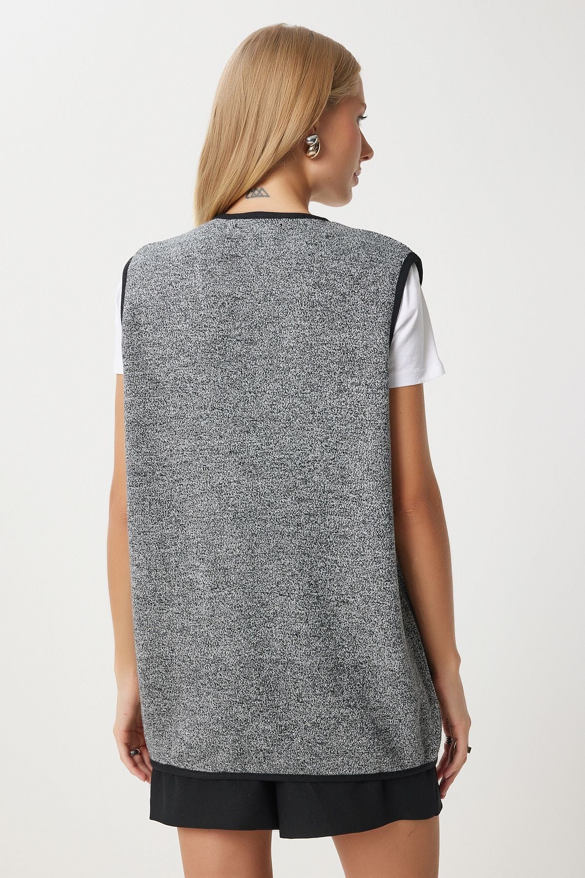 Woman Dark Gray button knitwear vest US00928