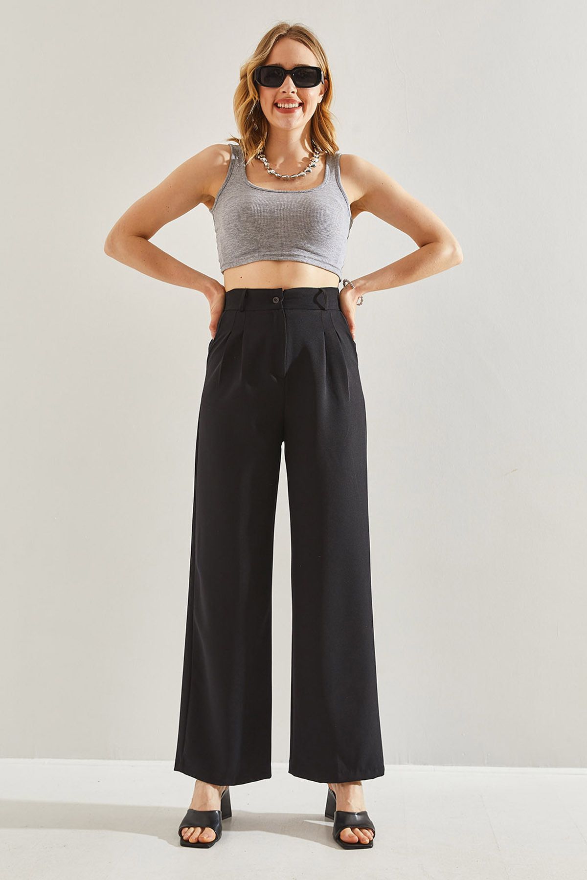 Woman Full High Waist Double Fabric Double Grass Pants 60221006
