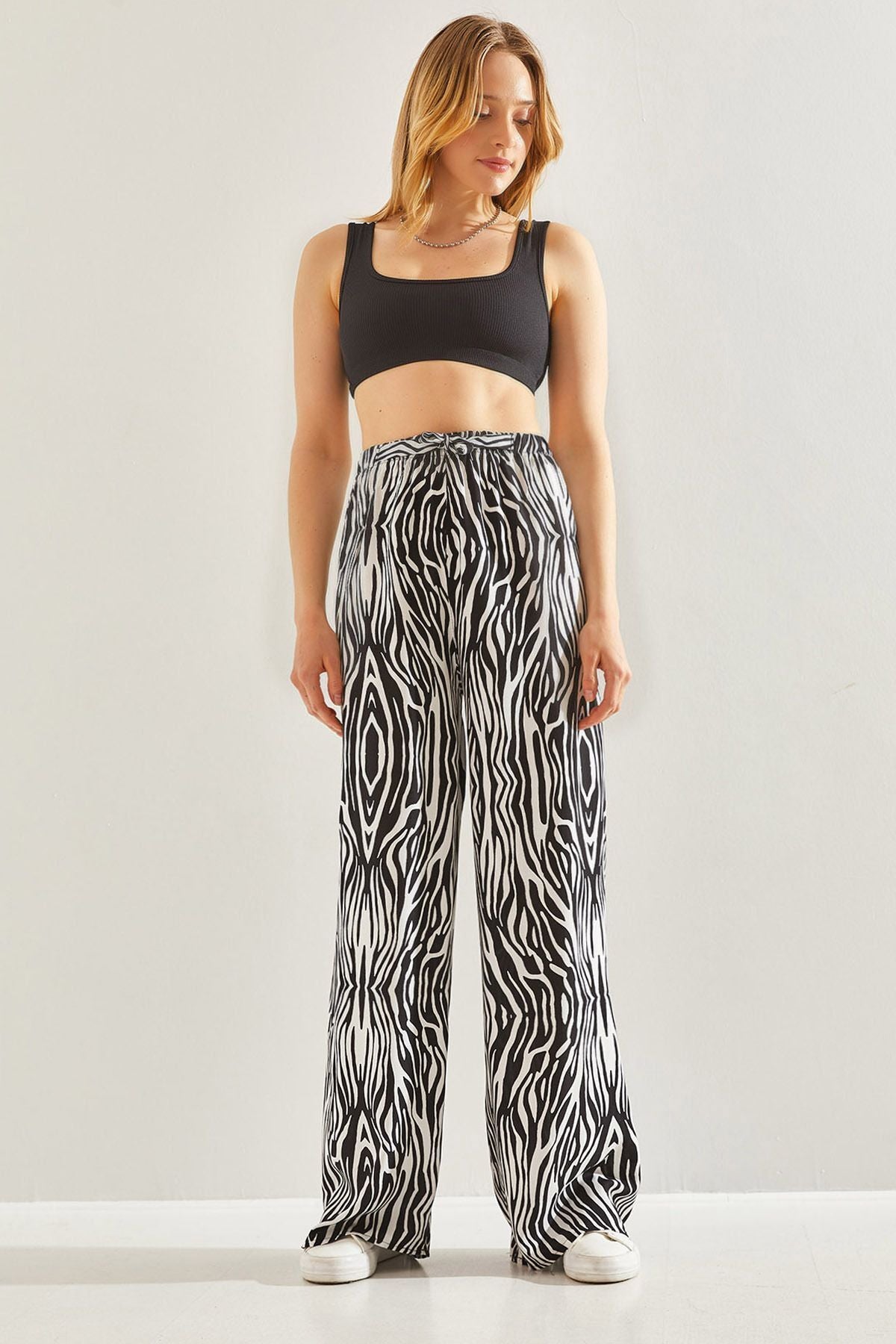 Women's waist rubber patterned pants 60241009