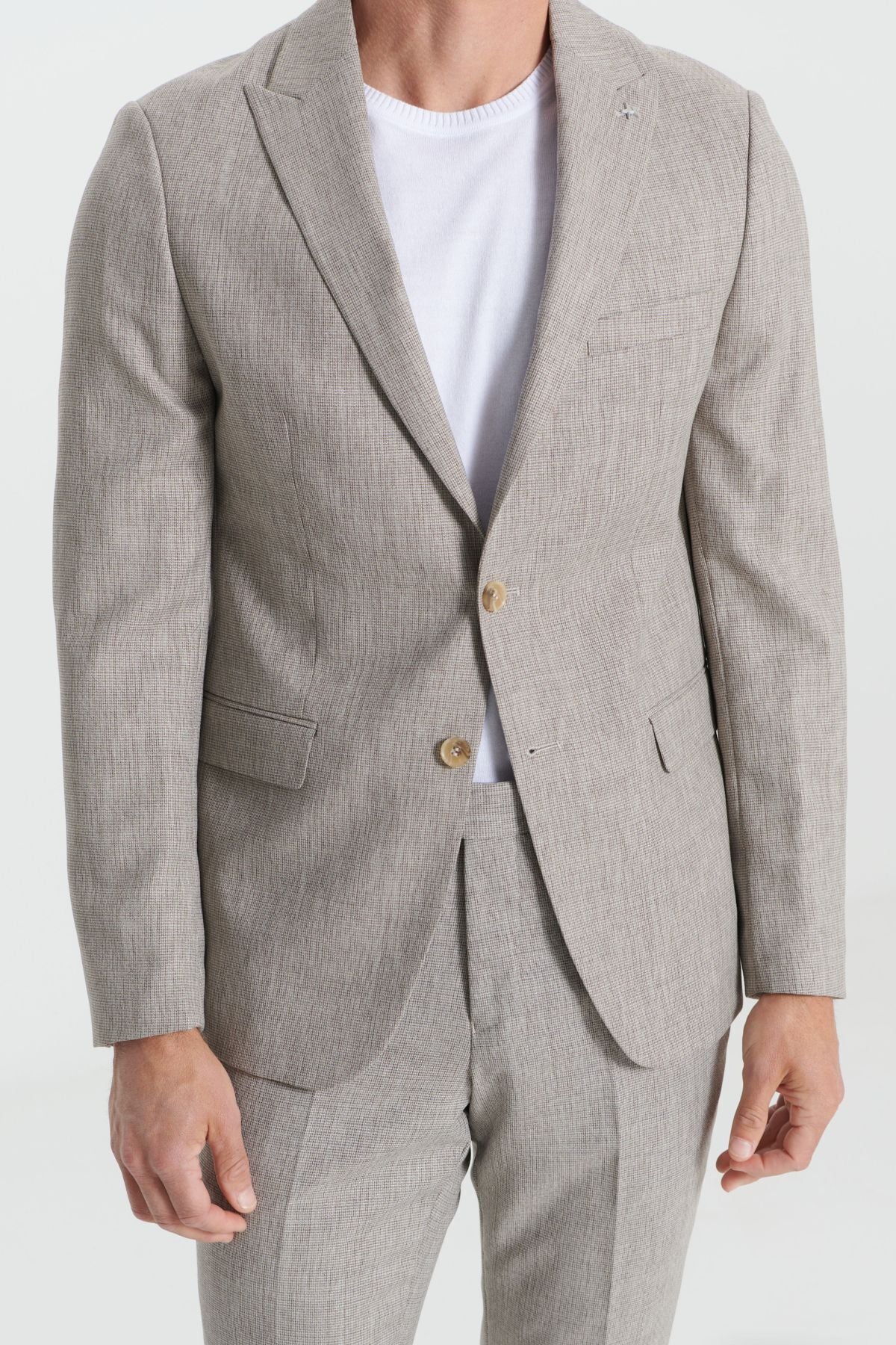 Men's light brown slim fit narrow cut -off swallow collar patterned suit