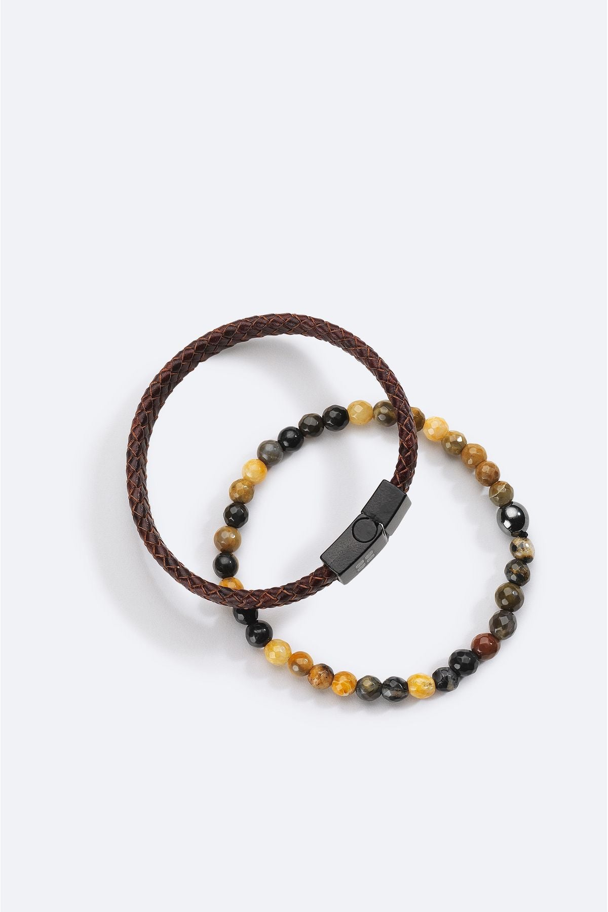 Men's Brown 2 %100 Leather and Tiger Stone Bracelet A41y9605