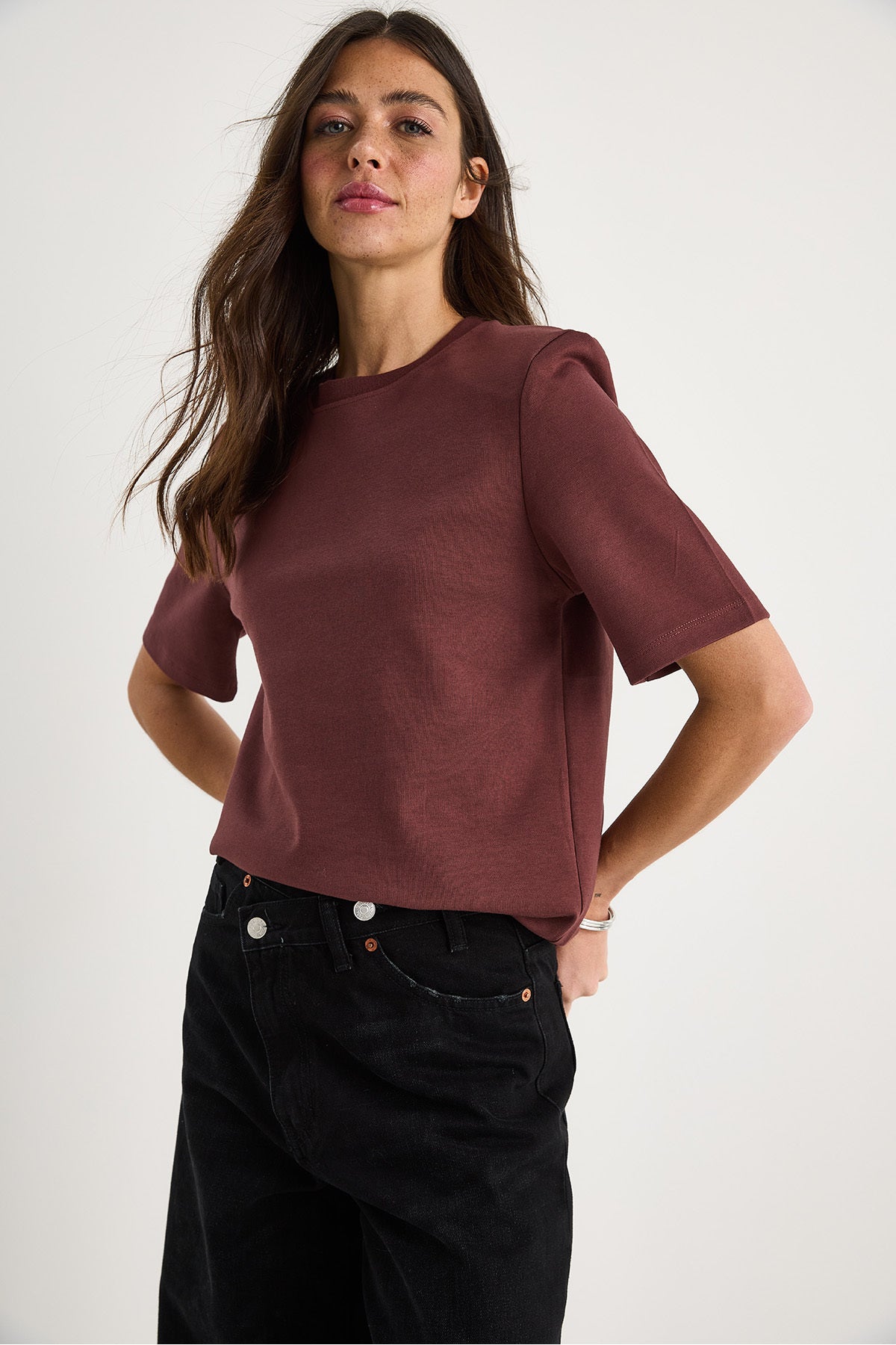 Women's Crew Neck Padded Cotton Basic T-Shirt 241134 60283128